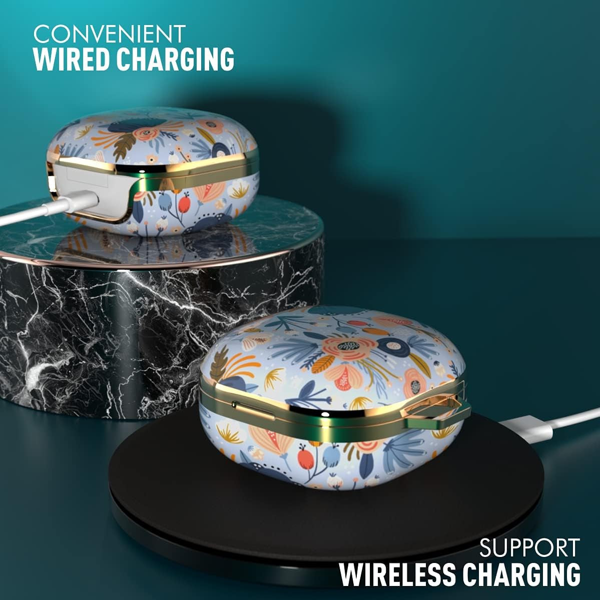 Wenew Case for Galaxy Buds 2 Pro/Galaxy Buds Pro/Galaxy Buds 2 / Galaxy Buds Live, Cute Pattern Hard Shell with Clip for Women Men Girls Kids (Blue)  wenew   