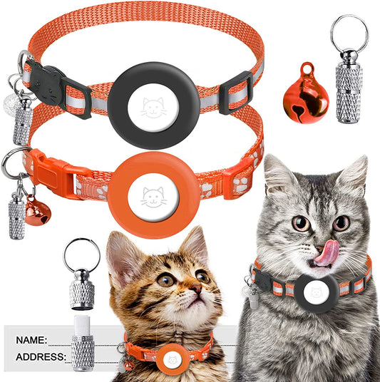 2 Pack Airtag Cat Collar, Breakaway Cat Collars Holder Compatible with Apple Airtag, Adjustable Reflective Strap with Bell & ID Tag for Cat Dog Kitten Puppy (Orange)  Shenzhen Meixin Semiconductor Technology Co., Ltd   