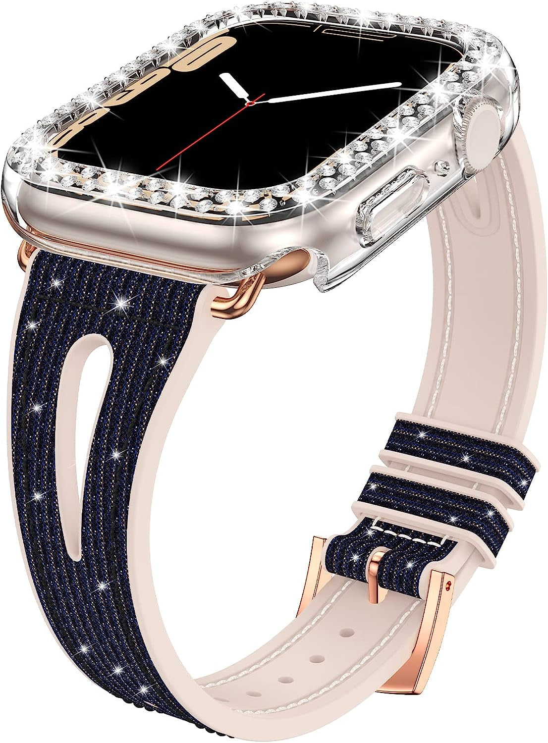 Goton Bling Band +Case for Apple Watch Bands 45Mm 44Mm 41Mm 40Mm 38Mm Series 8 7 SE 6 5 4 3 2 1, Women Glitter Silicone Thin Strap + Bumper Cover Designed for Iwatch Accessories  Yin-Goton Midnight Blue 38mm 