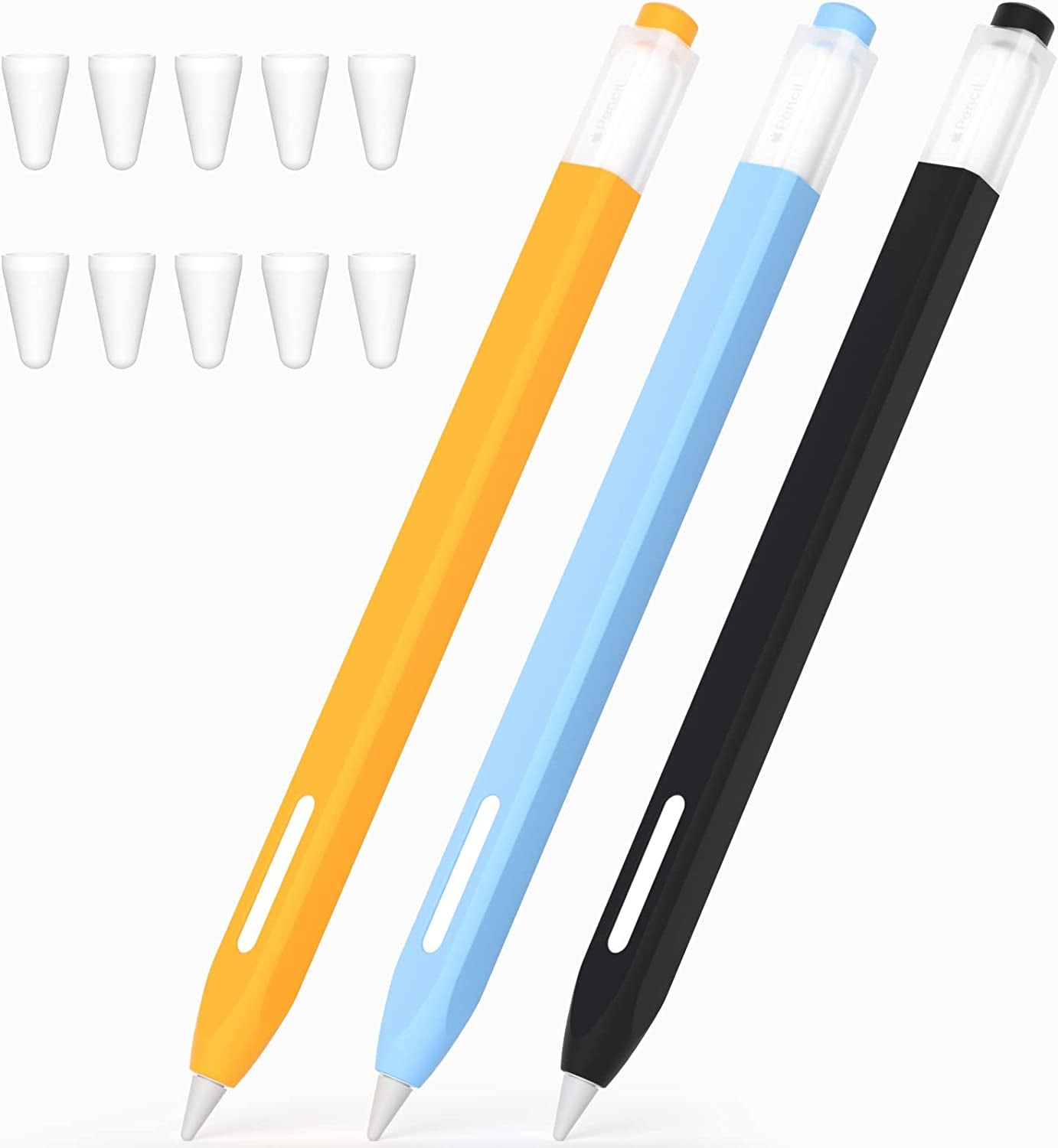 JOOSKO [3 Pack] Pencil Case for Apple Pencil 2Nd Generation Case, Classic Design, Durable Silicone Case, [With 10 Silicone Tip Cover], for Apple Pencil 2Nd Generation. (Purple, Light Blue, Pink)  JOOSKO Yellow, Black, Blue  