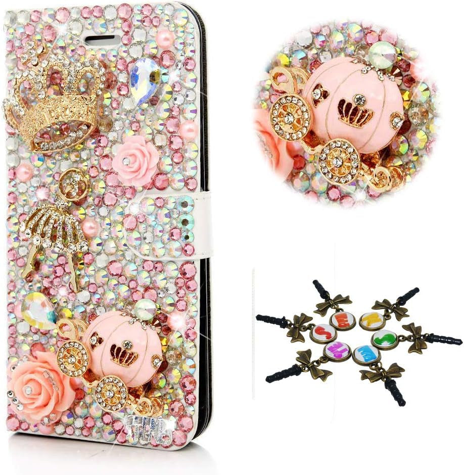 STENES Bling Case Compatible with LG V30 - Stylish - 3D Handmade Pretty Sunshine Flower Butterfly Design Magnetic Wallet Leather Cover Compatible with LG V30 / LG V30 plus - Purple  STENES Crown Ballet Girl Pumpkin Car Flowers / Pink  