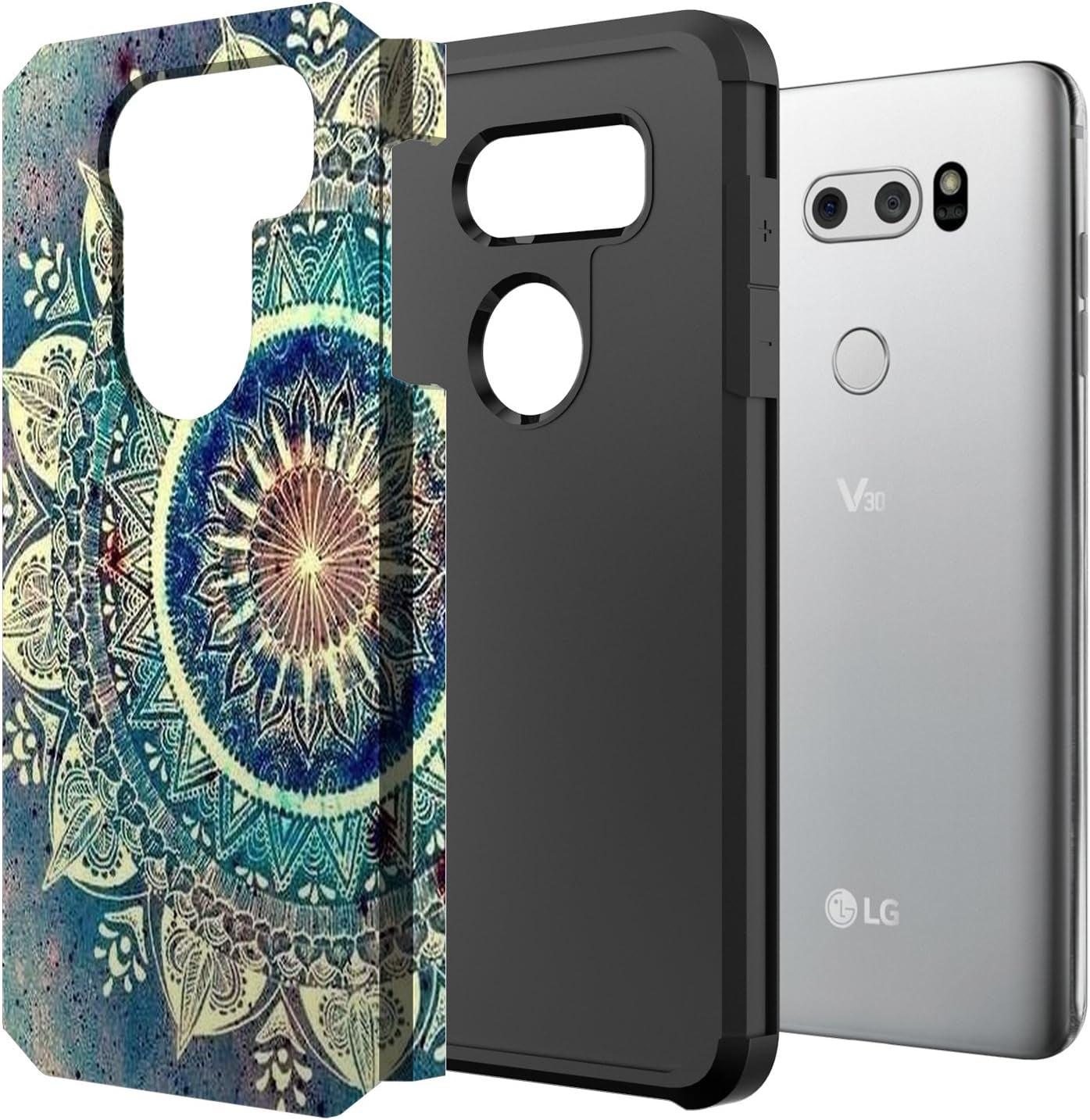 Rosebono for LG V30 Case, LG V30 plus Case, Hybrid Dual Layer Shockproof Hard Cover Graphic Fashion Cute Colorful Silicone Skin for LG V30 / LG V30Plus (Green Mandala)  Rosebono   