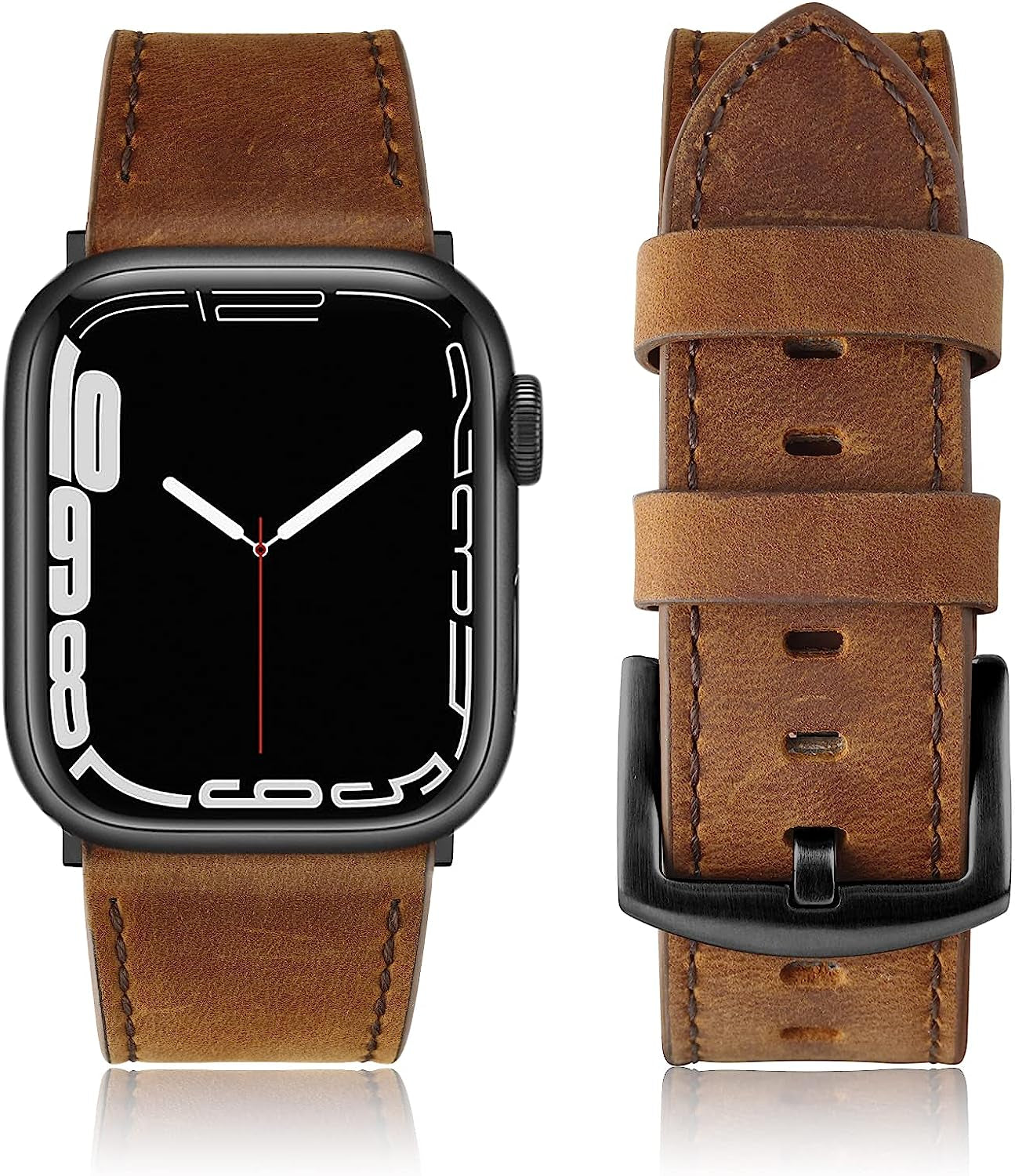 SWEES Leather Band Compatible with Apple Watch Bands 45Mm 42Mm 44Mm Men Women, Vintage Genuine Leather Wristband Replacement Band Compatible for Iwatch Series 8 7 6 5 4 3 2 1 SE Retro Walnut  SWEES Retro Rustic Brown 42mm / 44mm / 45mm 
