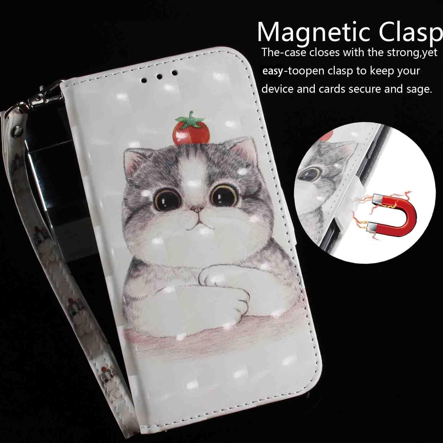 Mojiery Phone Cover Wallet Folio Case for LG V40 THINQ, Premium PU Leather Slim Fit Cover, 2 Card Slots, Fitting Cover, Cute Cat  MojieRy   