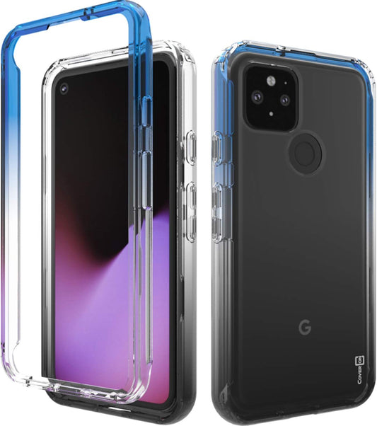Coveron Gradient Design for Google Pixel 4A 5G Case 2020, Clear Full Body Rugged Phone Cover - Blue/Black  CoverON   