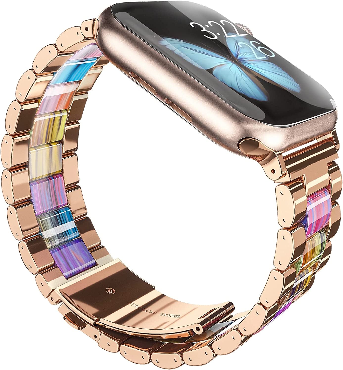 Oribox 20Mm Watch Bands Compatible for Watch Bands, Samsung Galaxy Watch Resin Pink Metal Wristband  ORIbox Resin Color For iWatch 42MM/44MM/45MM 