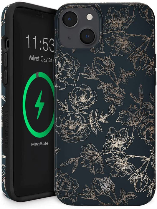 Velvet Caviar Designed for Iphone 14 Case Floral [10Ft Drop Tested] Compatible with Magsafe - Microfiber Lining (Grey, Rose Gold)  Velvet Caviar Floral Rose Gold iPhone 14 Plus 