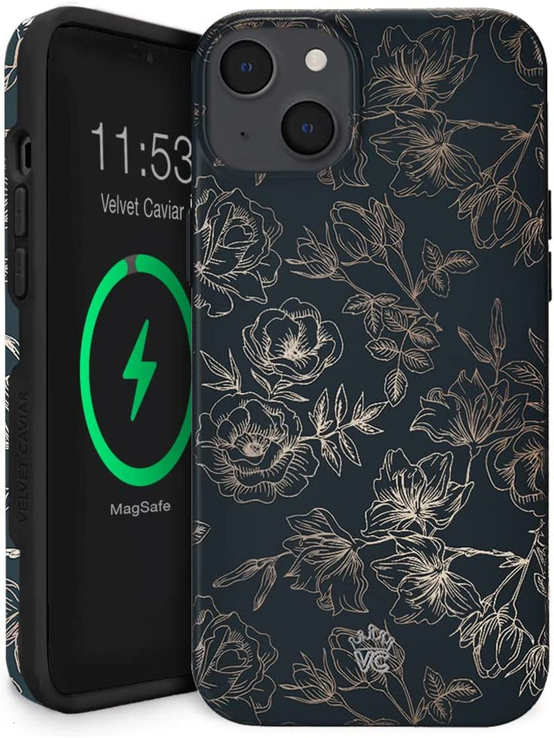 Velvet Caviar Designed for Iphone 14 PRO Case Floral [10Ft Drop Tested] Compatible with Magsafe - Protective Microfiber Lining (Purple, Rose Gold)  Velvet Caviar Floral Rose Gold Iphone 14 