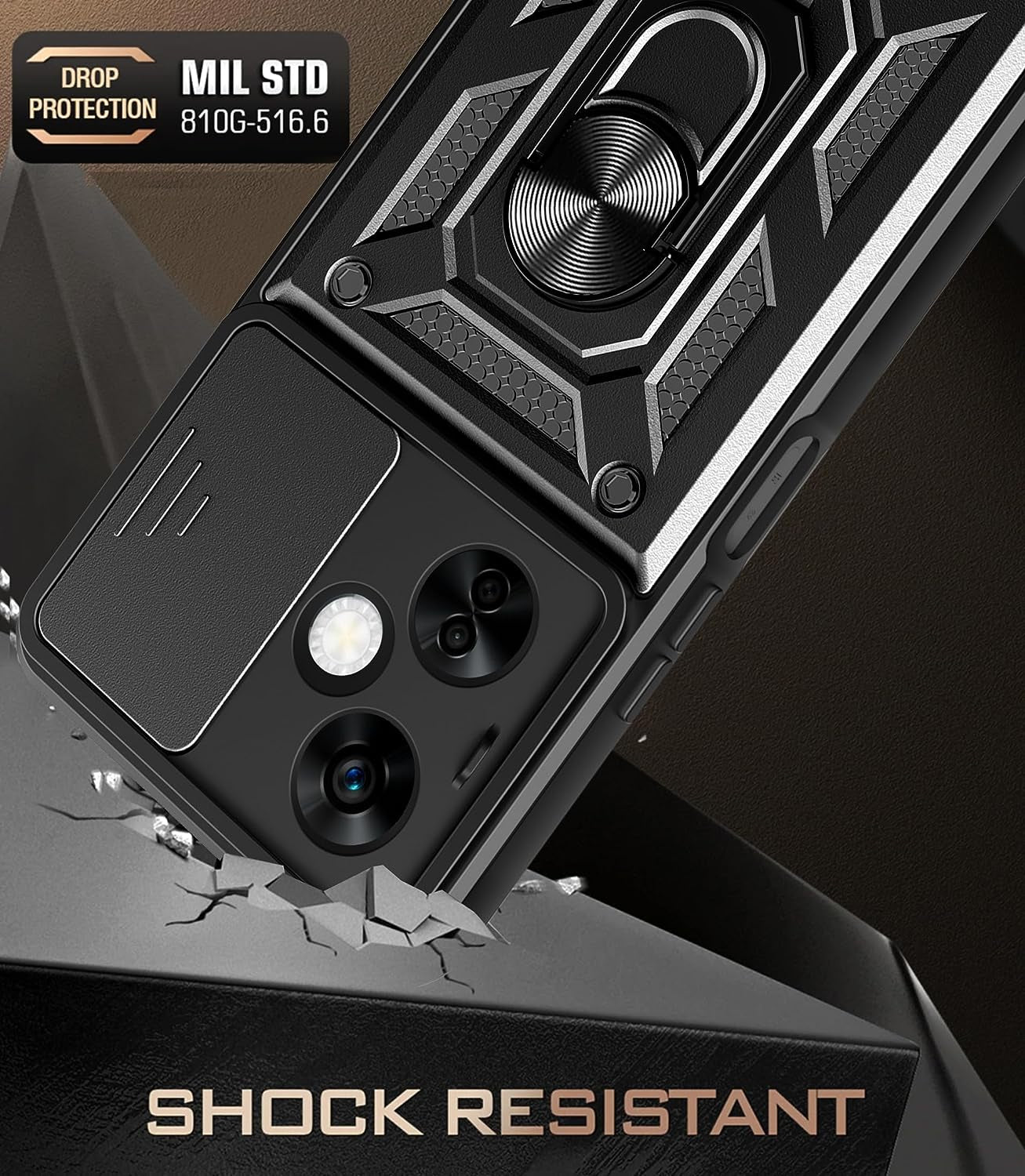 Jusy Case for Oneplus Nord N30 5G with 2 HD Screen Protector, Slide Camera Cover, Kickstand Ring, Magnetic Rugged Durable Drop Protection Phone Cover for 1+ Nord N30 5G (Black)  Jusy   