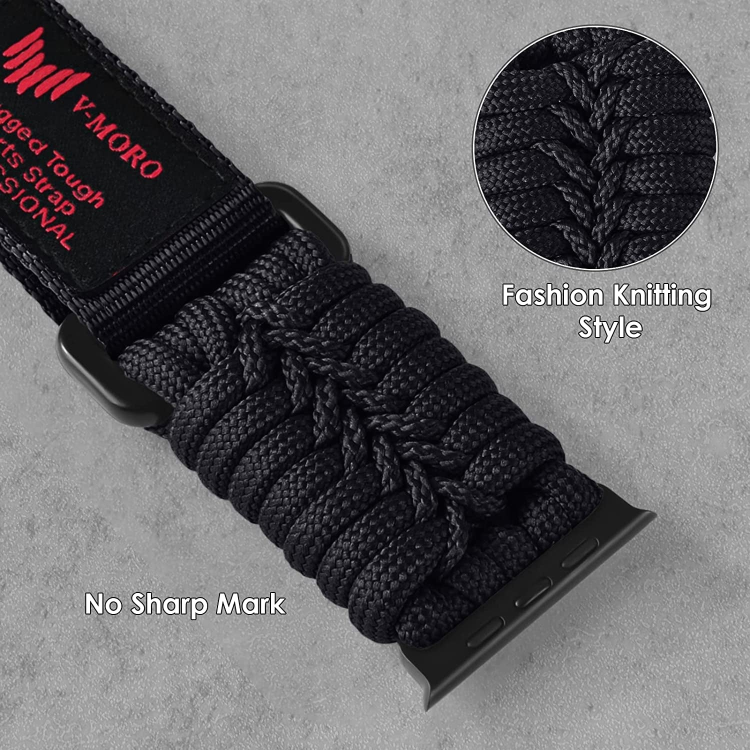 V-MORO Compatible for Apple Watch Band 49Mm 44Mm 45Mm 42Mm, Rugged Military Paracord Nylon Sport Iwatch Ultra Bands Series 8 7 6 SE 5 4 3 2 1 Men Women, Xl-Black  V-MORO   