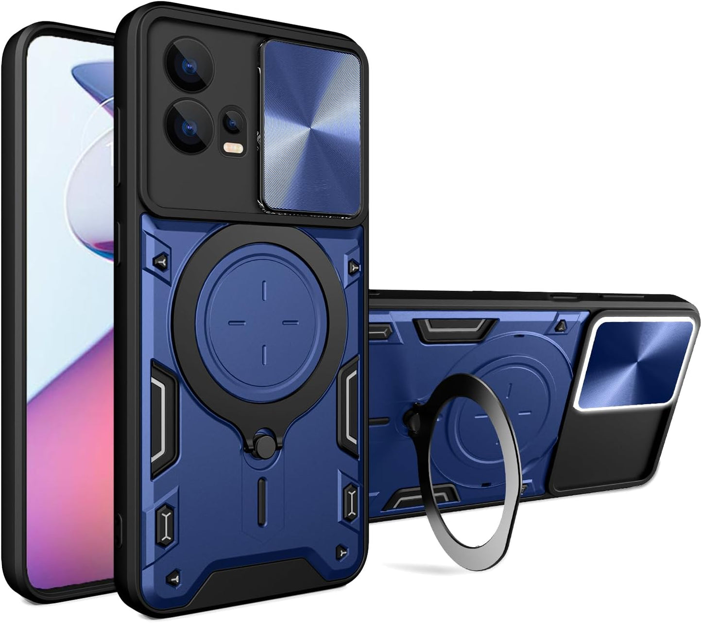 Xbs-Better Hybrid Heavy Duty Bumper Cover with Slide Camera Lens Cover with Built-In 360° Flexible Rotate Holder Magnetic Plate Kickstand Case for Motorola Edge 30 Fusion/S30 Pro-Red  XBS-Better Blue  