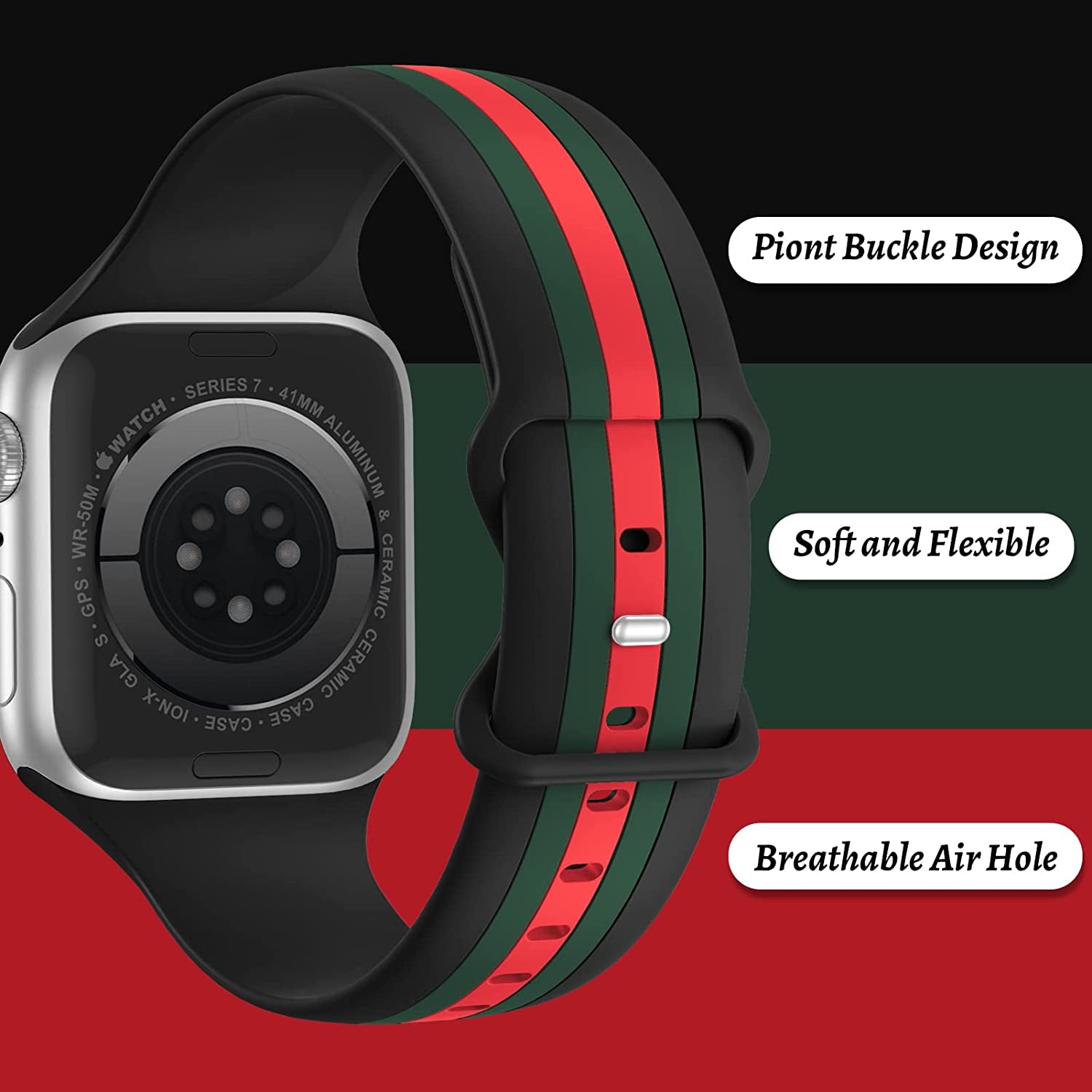 Designer Sport Bands Compatible with Apple Watch Band 42Mm 44Mm 45Mm 49Mm Series 8 Ultra 7 6 5 4 3 2 1 SE Women Men, Breathable Soft Silicone Strap Replacement Band for Iwatch Bands  Plesechde   