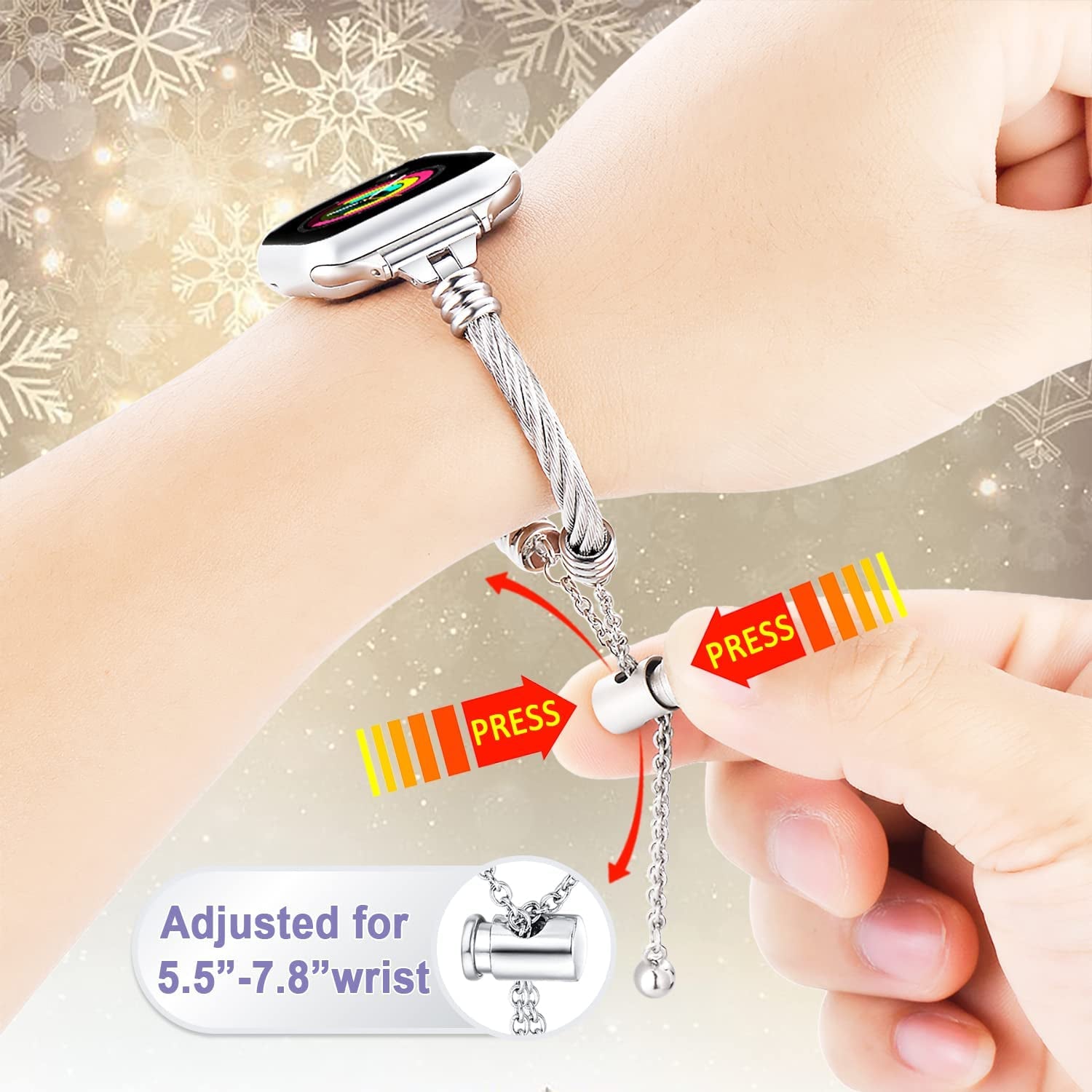 Dilando Silver Compatible for Apple Watch Band 44Mm/45Mm/49Mm Ultra/42Mm Women Bracelet Series 8/7, Slim Dressy Fancy Jewelry Metal Strap Stainless Steel Bangle for Iwatch Series 8/7/SE/6/5/4/3/2/1  Dilando   