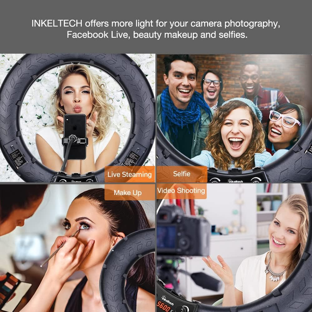 Inkeltech Ring Light - 18 Inch 3000K-6000K Dimmable Bi-Color Light Ring, 60W LED Ring Light with Stand, Lighting Kit for Vlog, Selfie, Makeup, Youtube, Camera, Phone - LCD Screen & Remote Control  INKELTECH   