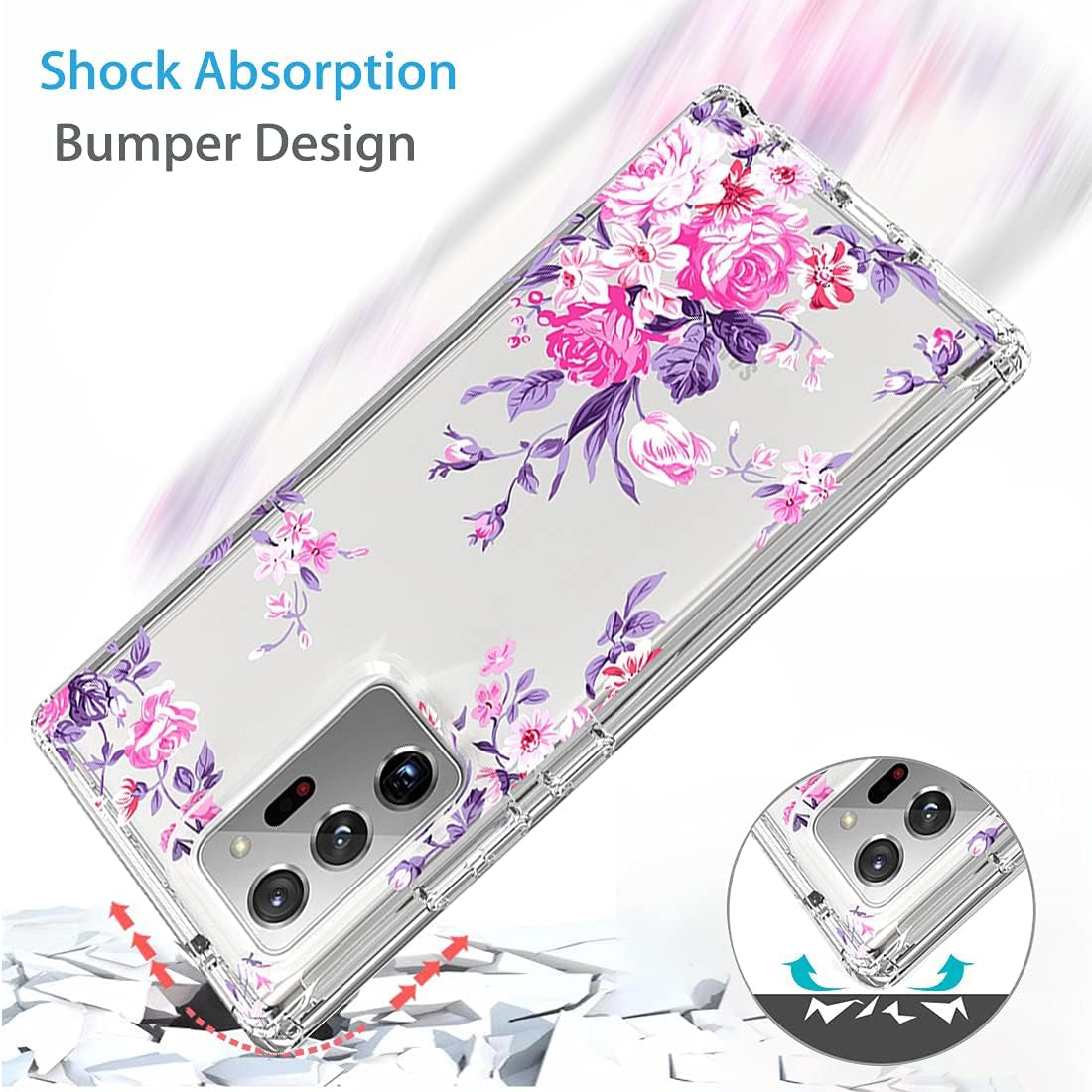 Zoeirc Case for Galaxy Note 20 Ultra 5G, Samsung Note 20 Ultra Clear Case, TPU 360 Full Body Shockproof Hybrid Bumper Crystal Clear Phone Case Cover for Samsung Galaxy Note 20 Ultra (Rose Flower)  Zoeirc   