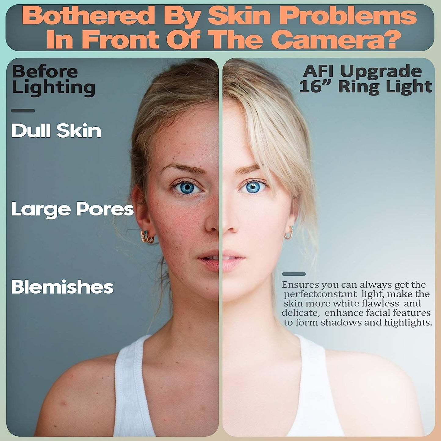 AFI 16" Selfie Ring Light with 3 Color Modes 79" Extendable Tripod Stand Phone Camera Holder, 320 Bulbs 6500K 10 Brightness Dimmable LED Carrying Bag for Photography Makeup Live Youtube Video Tiktok  AFI   