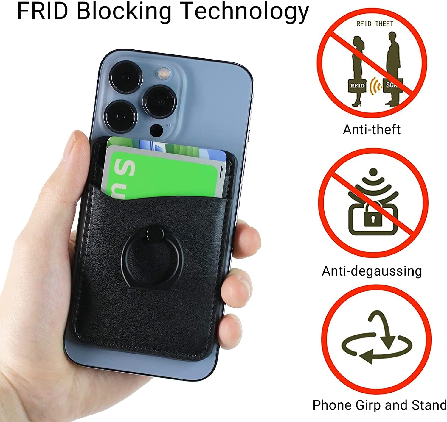 WUOJI Magnetic Leather Wallet 2 Cards Holder Stand Designed for Magsafe with Kickstand Compatible with Iphone 13 Pro Max/13/13 Pro/13 Mini & Iphone 12 Pro Max/12/12 Pro/12 Mini-Black  WUOJI   