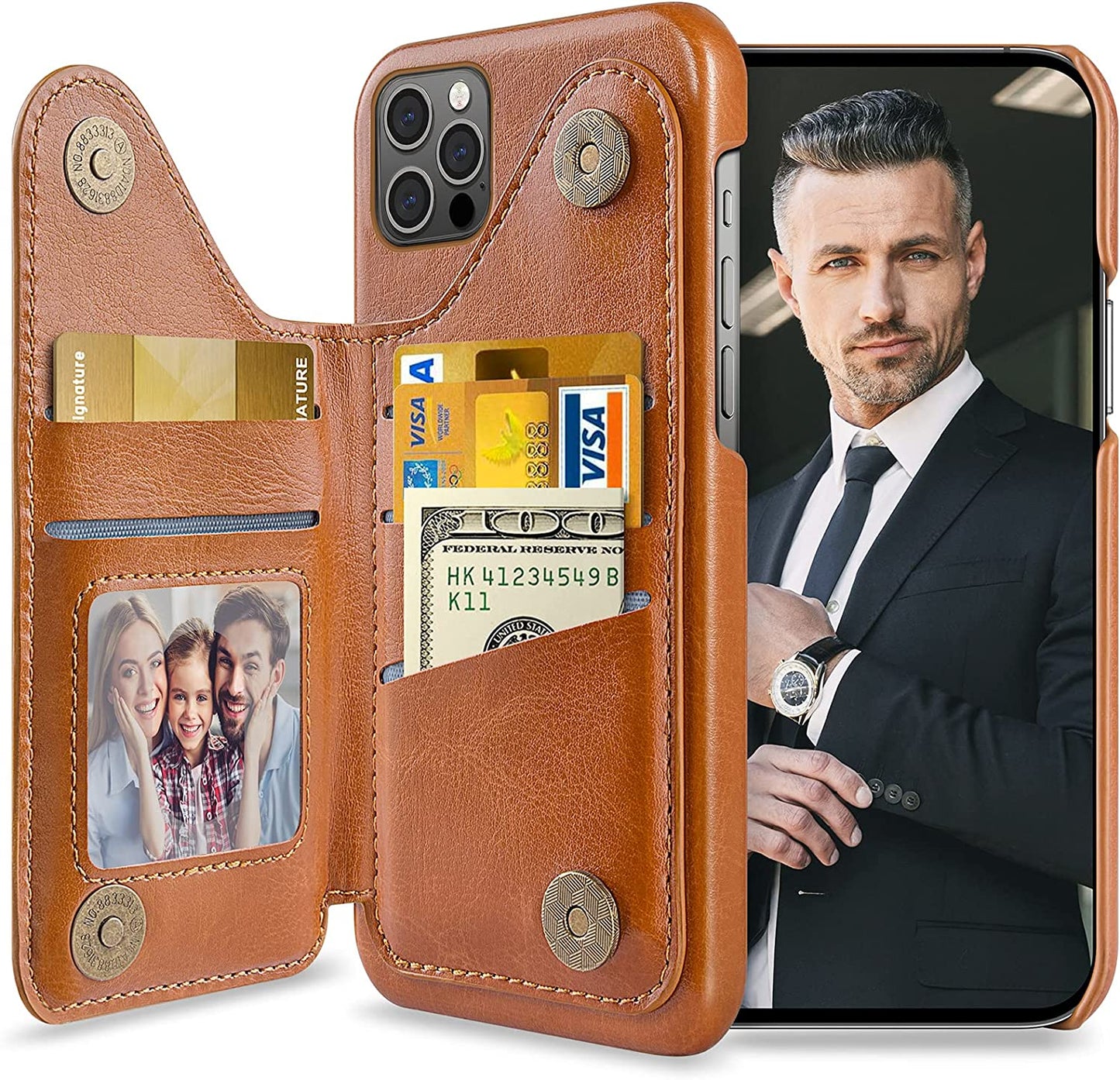 LOHASIC for Iphone 13 Pro Max Wallet Case, Compatible with Mag-Safe, 6 Card Holder Phone Cover Women, Ring Stand, Magnetic Wireless Charging, Detachable Back Leather Credit Slot, 6.7 Inch - White  LOHASIC No Protection-Brown 13 Pro Max (6.7-inch) 