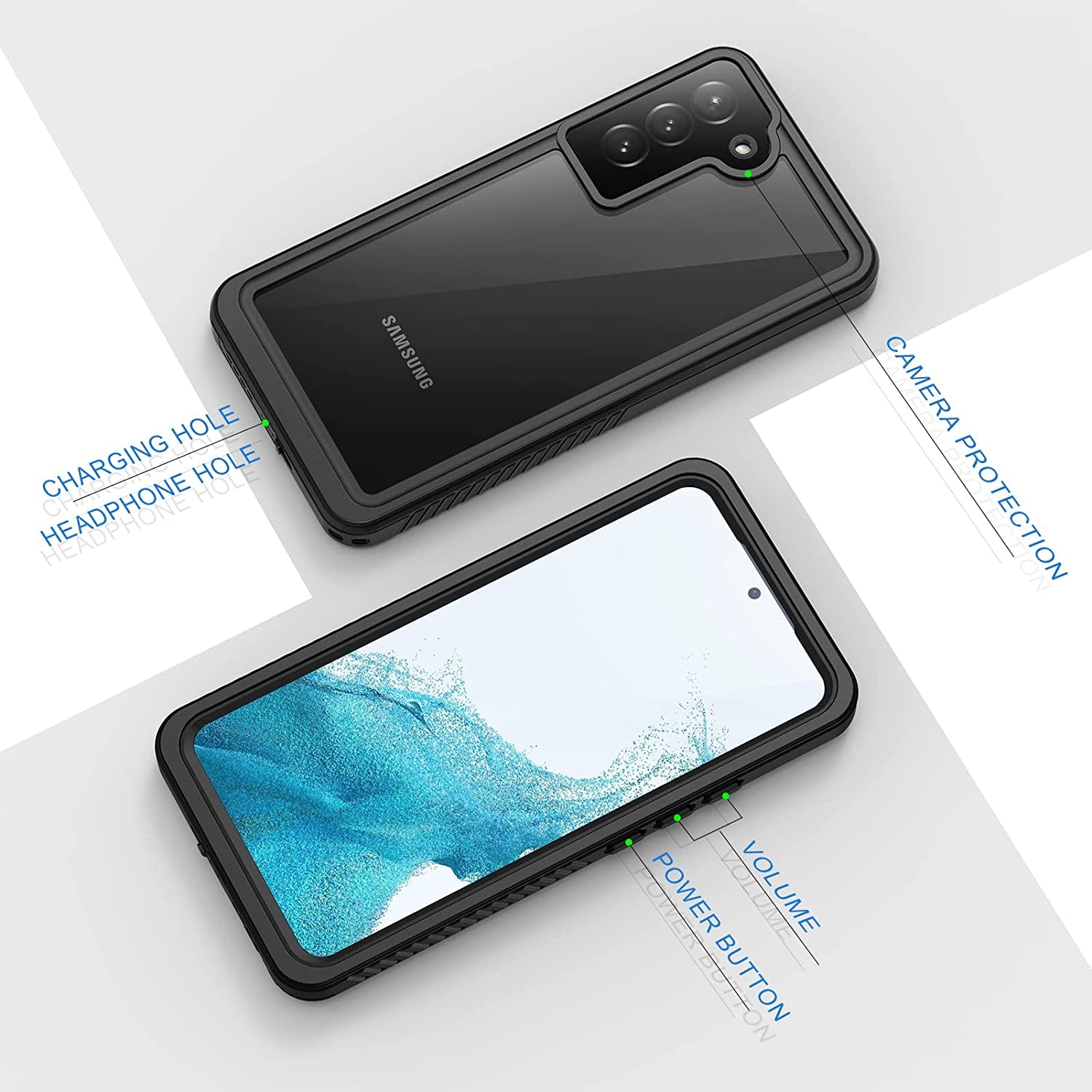 Lanhiem Samsung Galaxy S22 Case, IP68 Waterproof Dustproof, Built-In Screen Protector, Rugged Full Body Shockproof Protective Cover for Galaxy S22 5G 6.1 Inch, Black/Clear  Lanhiem   