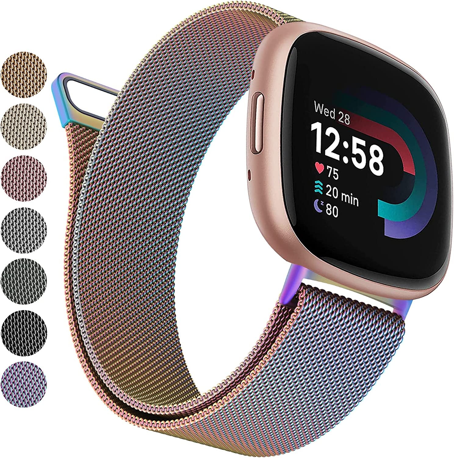 YILED Metal Bands Compatible with Fitbit Versa 3/Versa 4/Fitbit Sense/Sense 2 for Women Men, Stainless Steel Mesh Breathable Wristband Strap with Adjustable Magnet Lock  YILED Colorful Small 