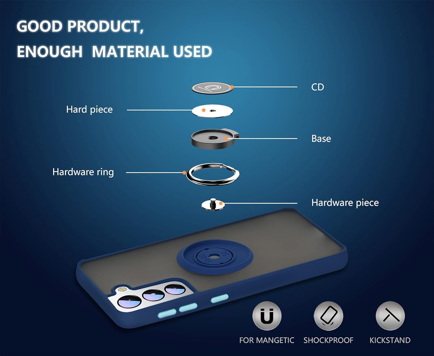 Ymxdmd Is Specially Designed for Samsung Galaxy S21 Plus/S21+ Anti-Fingerprint, Built-In 360° Rotating Ring Bracket Solid and Durable Magnetic Car Phone Case, Suitable for 6.7Inches Male-Blue  ymxdmd   