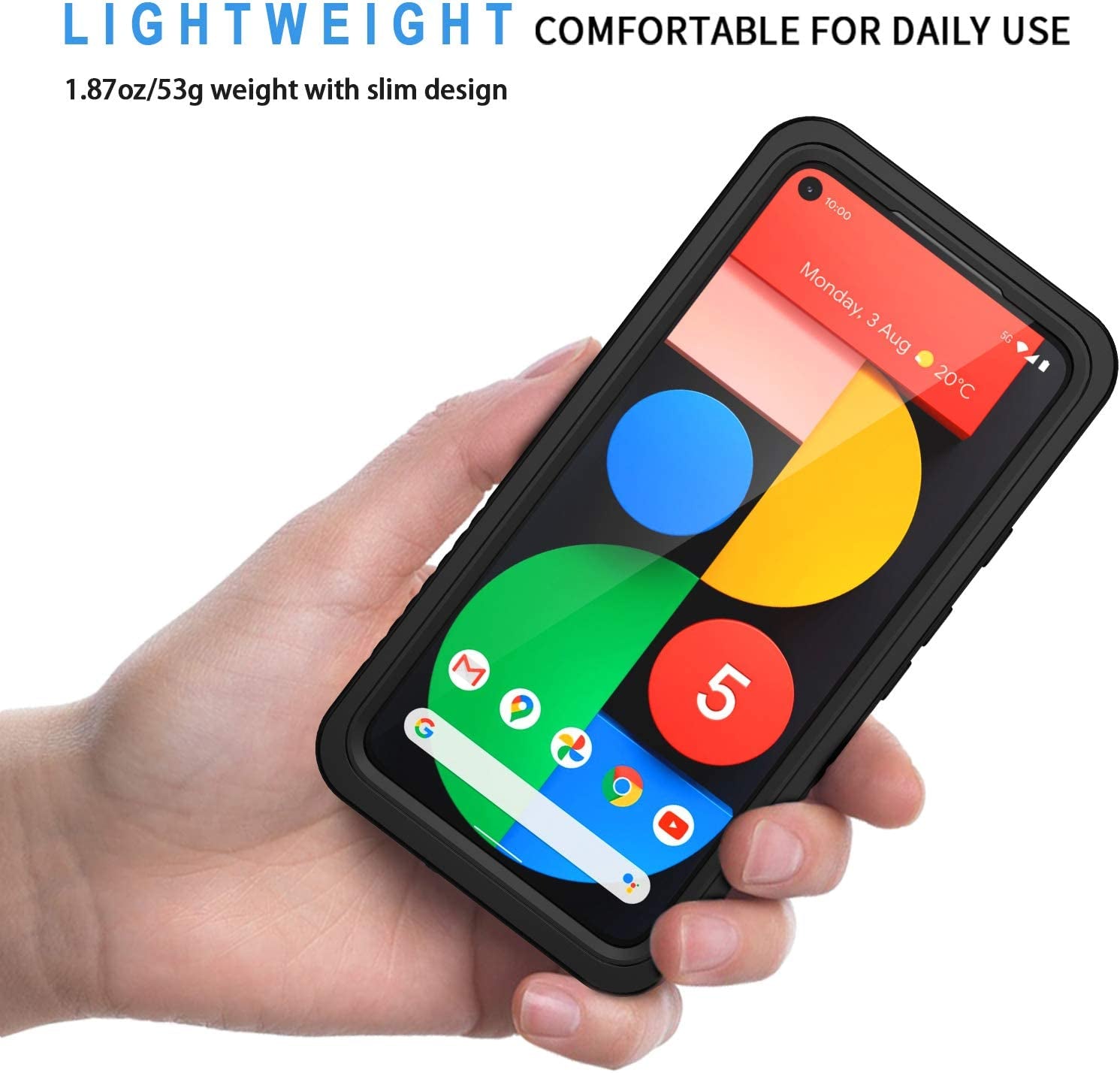 Lanhiem Pixel 5 Case, IP68 Waterproof Dustproof Shockproof Case with Built-In Screen Protector, Full Body Underwater Protective Cover for Google Pixel 5 (2020), Black/Clear  Lanhiem   