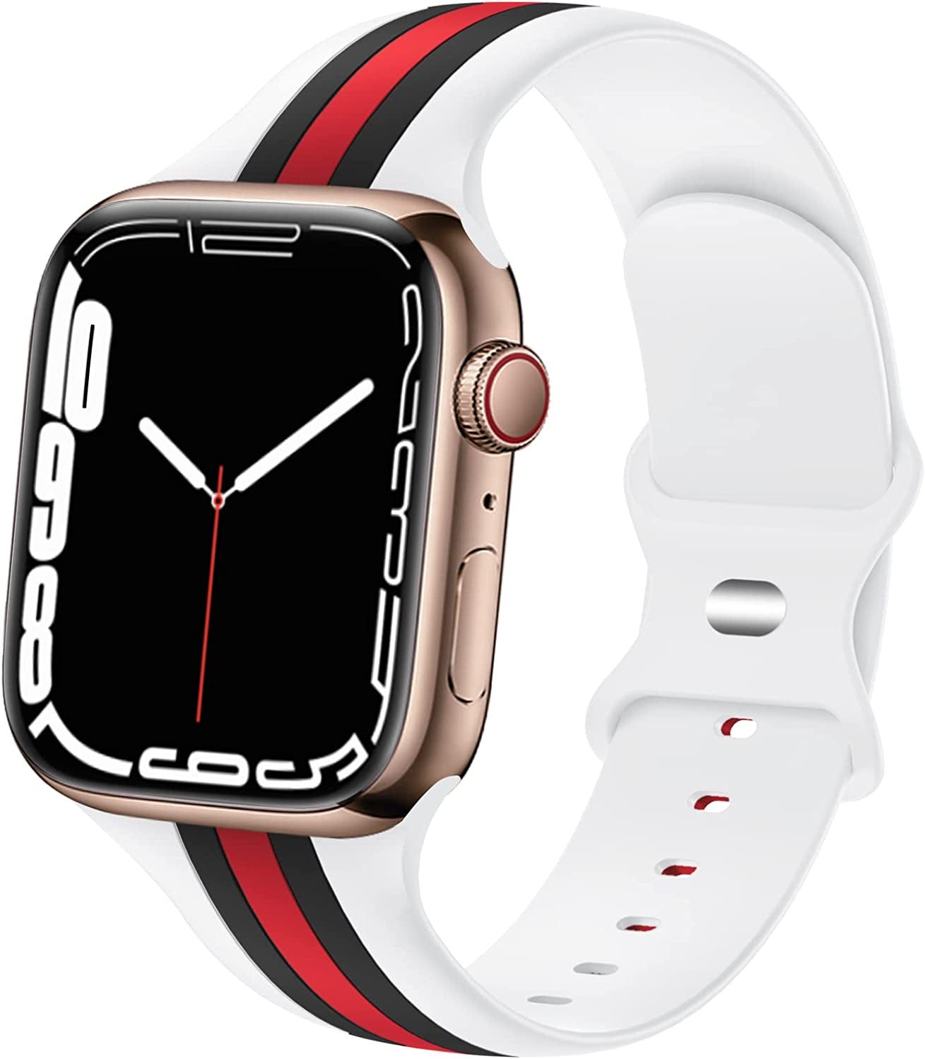 Designer Sport Bands Compatible with Apple Watch Band 42Mm 44Mm 45Mm 49Mm Series 8 Ultra 7 6 5 4 3 2 1 SE Women Men, Breathable Soft Silicone Strap Replacement Band for Iwatch Bands  Plesechde Black/Red-White 38mm/40mm/41mm 