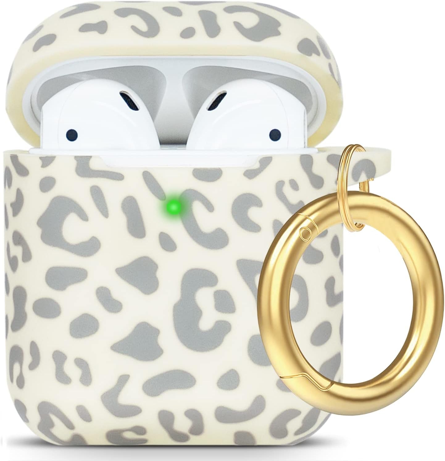 Cheetah Silicone Airpods Case, Gawnock Soft Earpod Case Cover Flexible for Airpods 2Nd/1St Generation Floral Print Cover for Women Girls with Keychain - Khaki Leopard  Gawnock Beige Leopard  