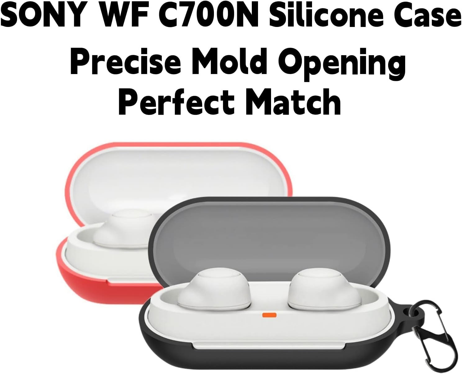 2PCS Silicone Case Cover for Sony WF-C700N Silicone Case, Sony C700 Case, Sony WF C700N Case Cover with Keychain (Black+Red)  XLDK   