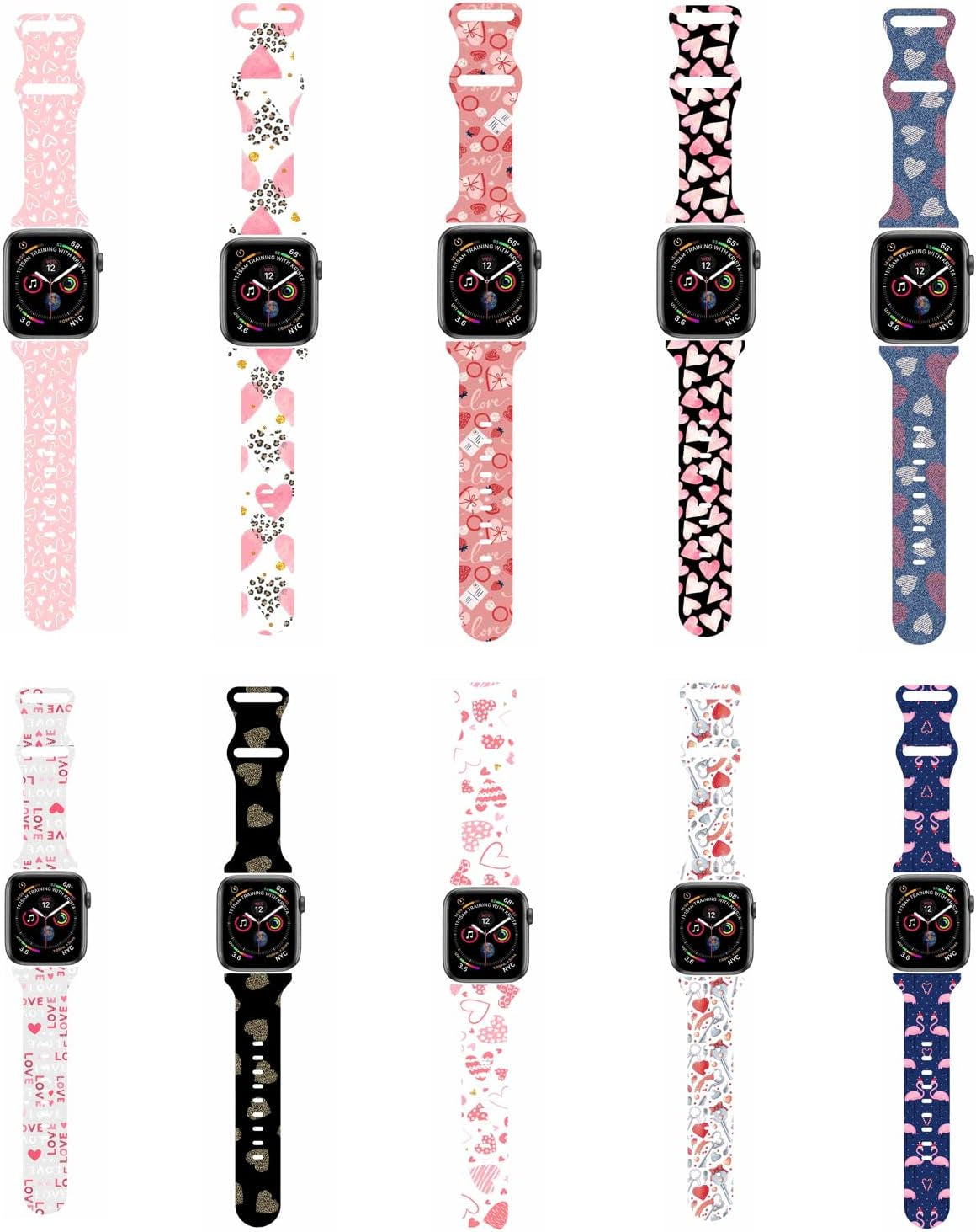 HYHMXB Sweet Lover Valentine'S Day Watch Bands Compatible with Apple Watch 38Mm 40 Mm 41Mm, Fresh Breathable Soft Silicone Wristband Strap for Girls Women Iwatch SE & Series 7/6/5/4/3/2/1 (Color 7)  HYHMXB   