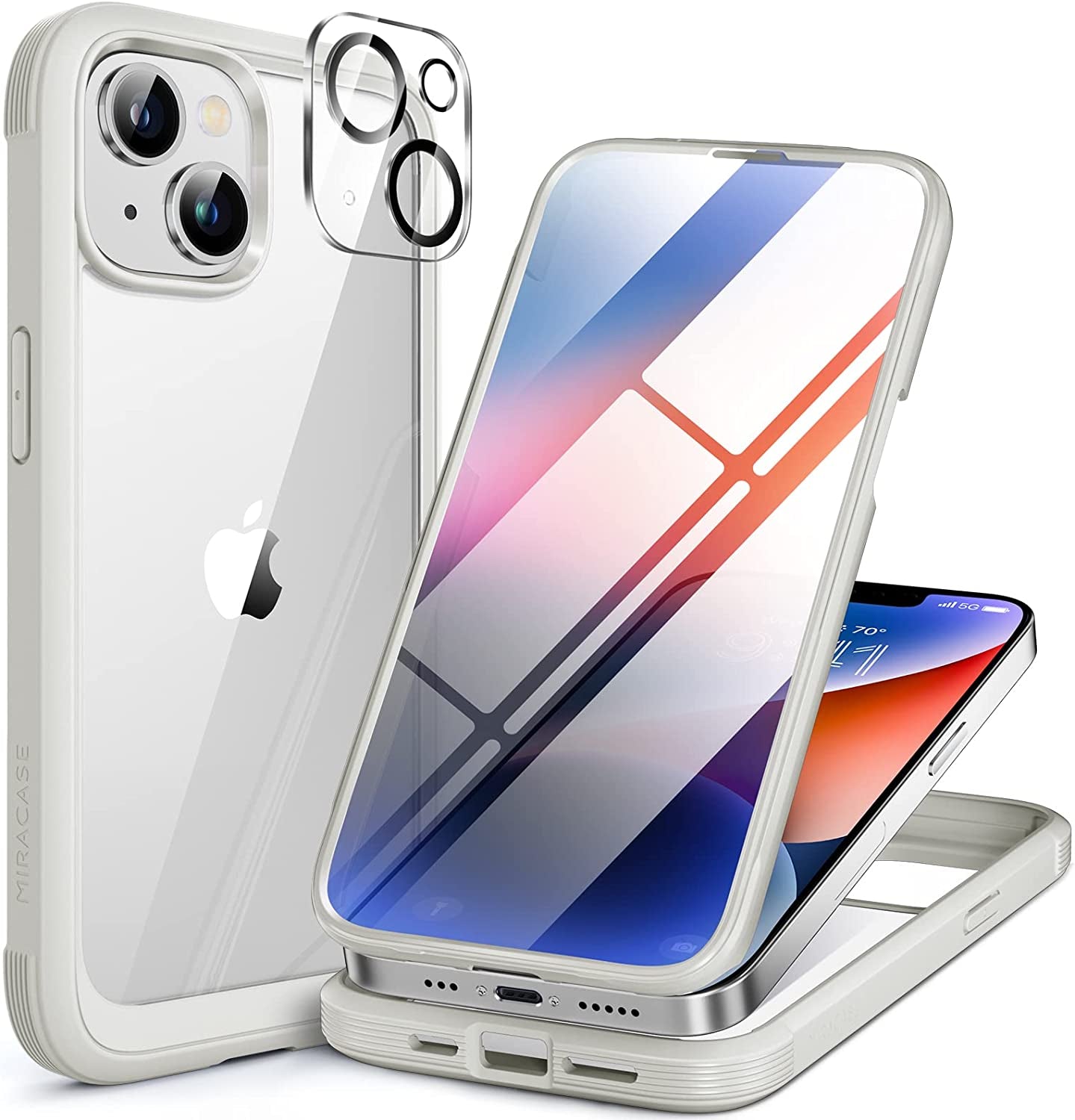 Miracase Glass Series Designed for Iphone 14 Case 6.1 Inch, 2023 Upgrade Full-Body Clear Bumper Case with Built-In 9H Tempered Glass Screen Protector and Camera Lens Protector,Black  Miracase AG-White  