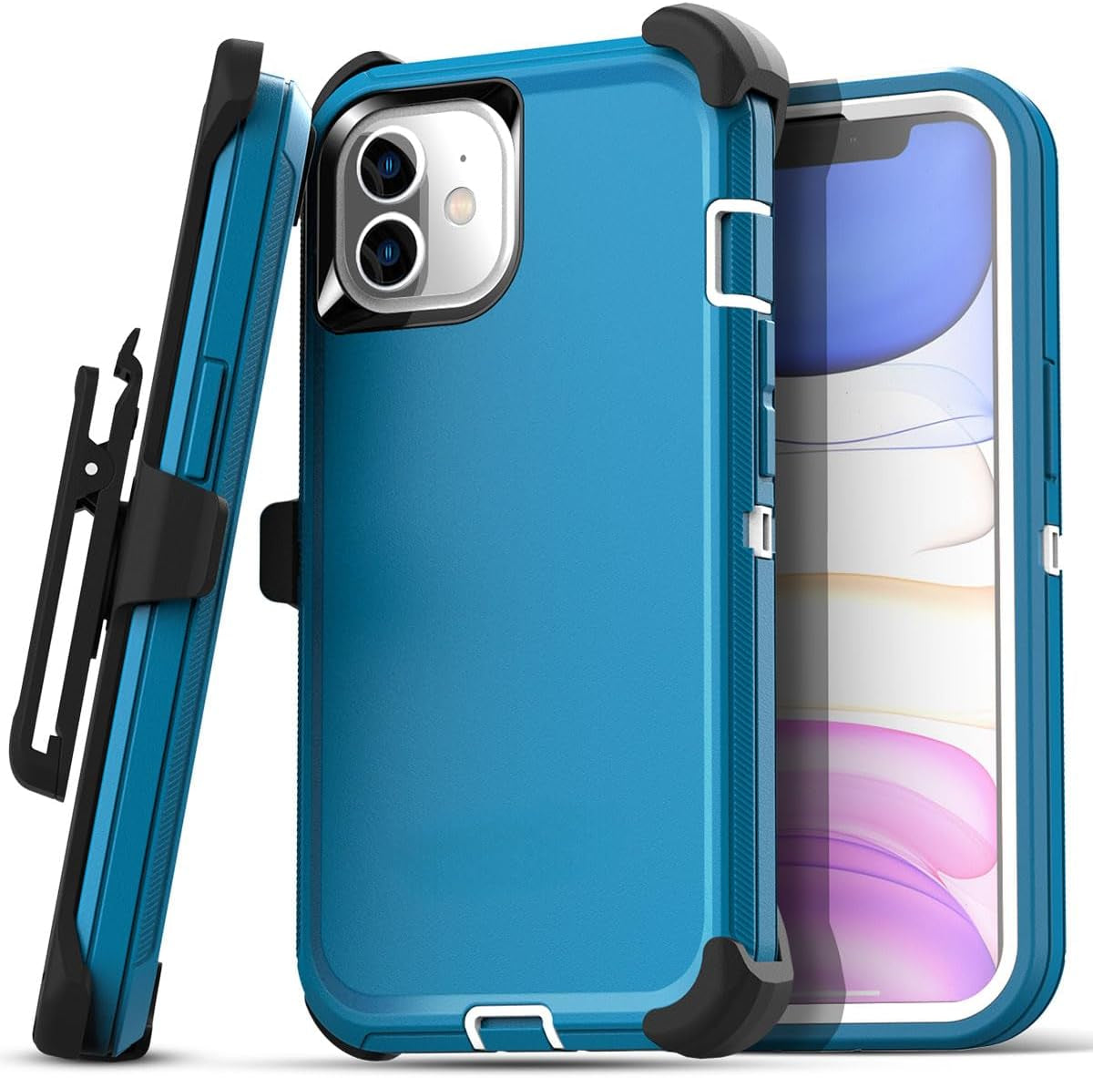 Aicase for Iphone 11 Case (6.1"), Heavy Duty Drop Protection Rugged Shockproof/Drop/Dust Proof 3-Layer Protective Durable Indestructible Phone Cover for Iphone 11, Black  AICase Stormy Seas Blue/White(With Belt Clip) Iphone 11 