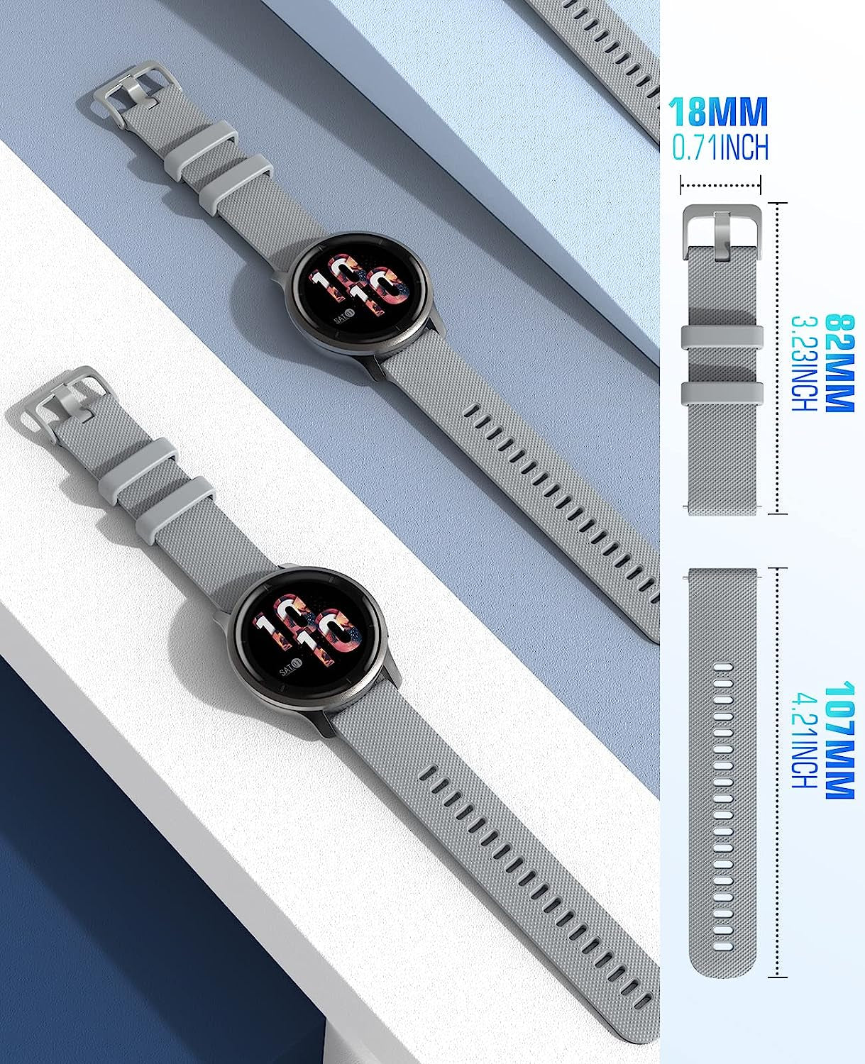 Moko Watch Band Compatible with Garmin Forerunner 255S/255S Music/Vivoactive 4S/Venu 2S/Vivomove 3S Smartwatch, 18MM Soft Silicone Adjustable Replacement Strap  MoKo   