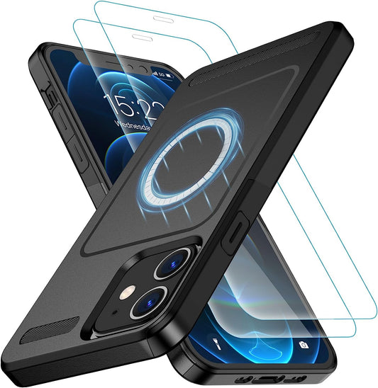 Elando Shockproof Magnetic Case for Iphone 12 Case/Iphone 12 Pro Case, [Compatible with Magsafe] [2 Pcs Screen Protectors], Heavy Duty Protection Phone Case, Black  Elando   