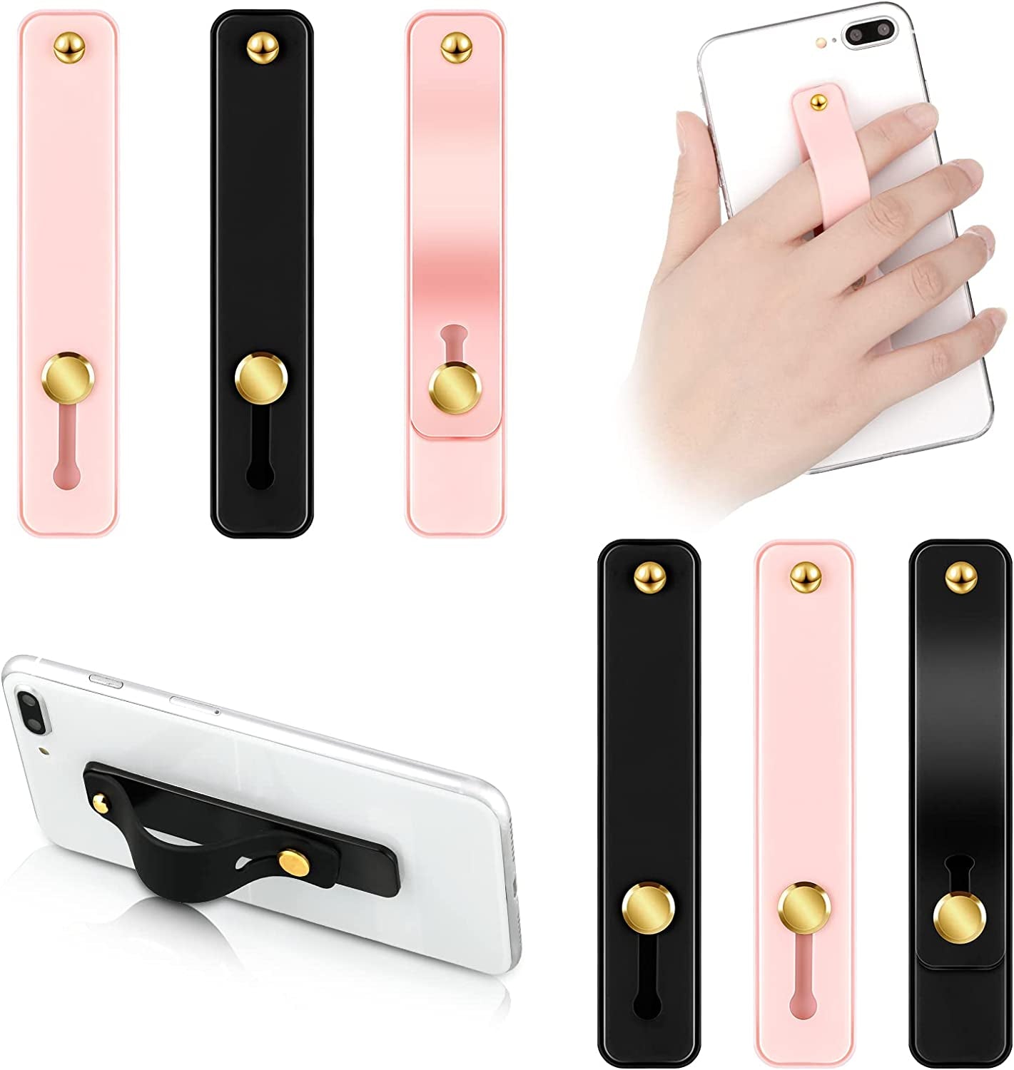Weewooday 6 Pieces Phone Strap Grip Holder Finger Cell Phone Grip Telescopic Phone Finger Strap Stand Universal Finger Kickstand for Most Smartphones (Dreamy Colors)  Weewooday Black, Pink  