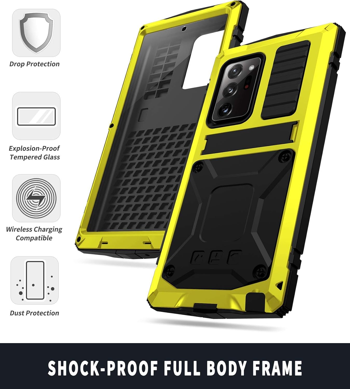 CHENXI for Samsung Galaxy Note 20 Case, Aluminum Metal Gorilla Glass Waterproof Shockproof Military Heavy Duty Sturdy Protector Cover Hard Case for Samsung Galaxy Note 20 (Yellow)  ChenXi   