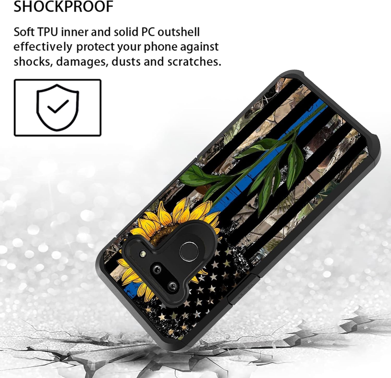FQTBCEARI Case for LG G8 Thinq/Lg G8S Thinq/Lg G8, 2 in 1 Hybrid Hard PC & Soft Silicone Heavy Duty Dual Layer Shockproof Full-Body Protection Case, Sunflower Thin Blue Line American Flag  chatham   