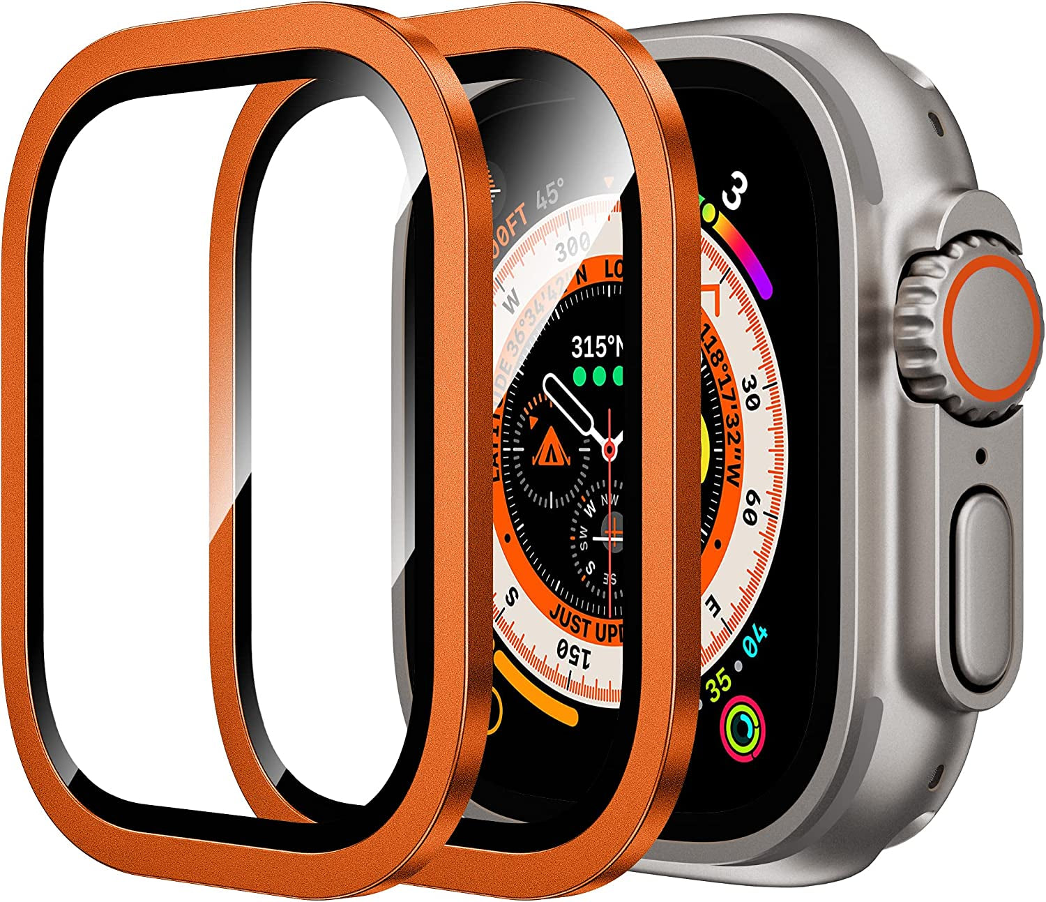 WSKEN for Apple Watch Ultra Screen Protector 49Mm,9H Tempered Glass + Titanium Alloy Frame, [Keep Original] [Touch Sensitive] Lightweight Protective Glass Film for Iwatch Ultra 2 Pack,Original  WSKEN Orange apple watch ultra 49mm 