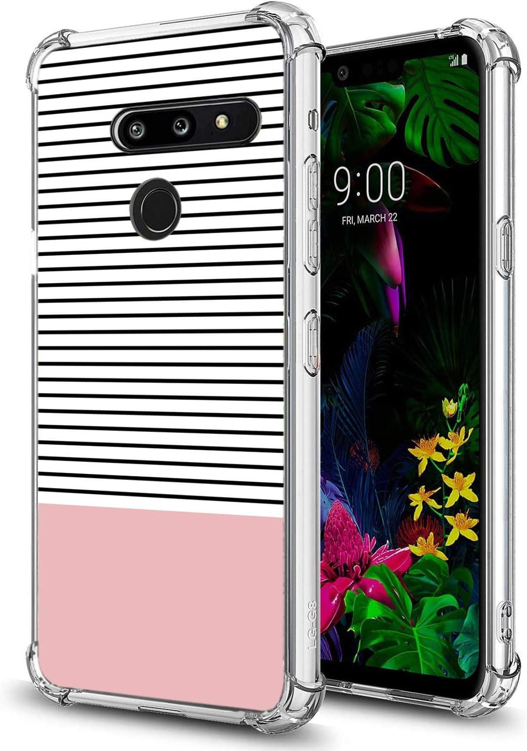 Penguins Case for LG G8 Thinq,Gifun Hard PC+ TPU Bumper Clear Protective Case Compatible with LG G8 Thinq 2019 Release - Sea Penguins  Gifun Rose Gold Stripes  