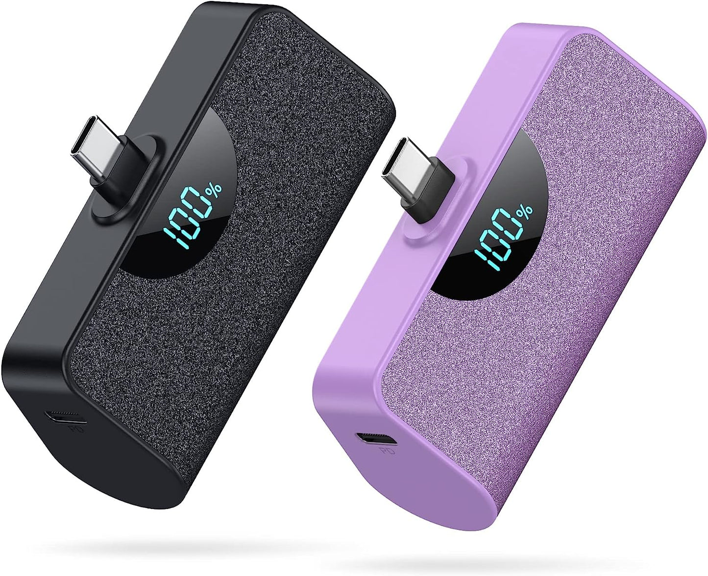 [2 Pack] Mini Portable Charger USB-C Power Bank 5200Mah,Lcd Display 15W PD Fast Charging Battery Pack Backup Charger Compatible with Samsung Galaxy S22/S21/S10/S9,Note 20/10,Moto,Lg,Android Phones Etc  Dongguan Yuanhaoxun Technology Co., Ltd Black+Purple  