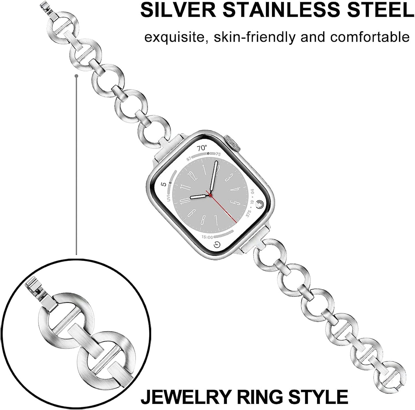 Trumirr Band for Apple Watch Series 8 7 / SE (2Nd Gen) Starlight Women, Stainless Steel Watchband Feminine Jewelry Strap for Iwatch Apple Watch Ultra SE Series 8 7 6 5 4 3 2 1  TRUMiRR   