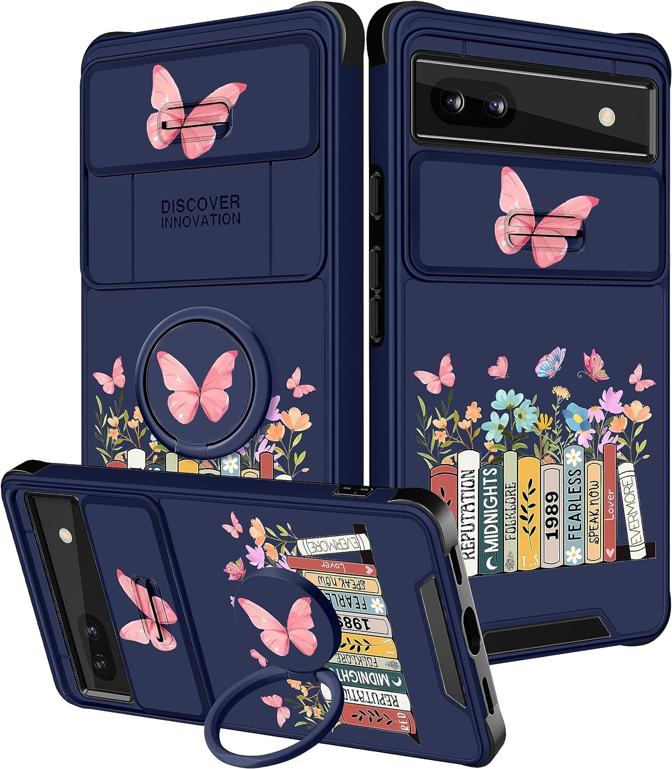 Funermei (2In1 for Google Pixel 6A Case for Women Cute Butterfly Girls Cover Girly Pretty Aesthetic Fashion White Butterfly Design with Camera Cover + Ring Stand Funda for Google Pixel 6A Phone Case  Funermei 4-Books  