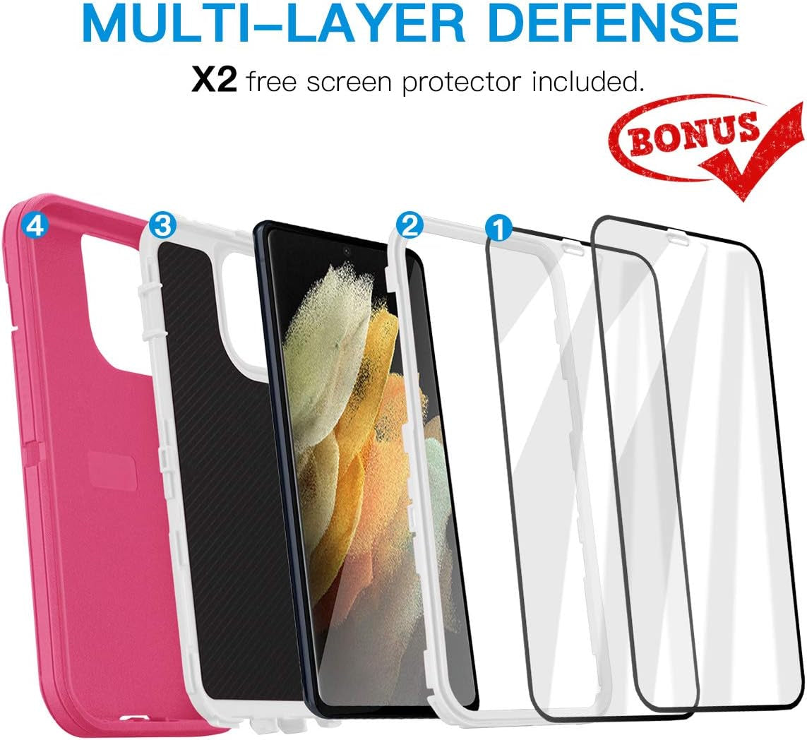 Aicase for Galaxy S21 Ultra Case with Screen Protector, Heavy Duty Drop Protection Full Body Rugged Shockproof/Dustproof 3-Layer Military Grade Tough Durable Phone Cover for Samsung Galaxy S21 Ultra  AICase   