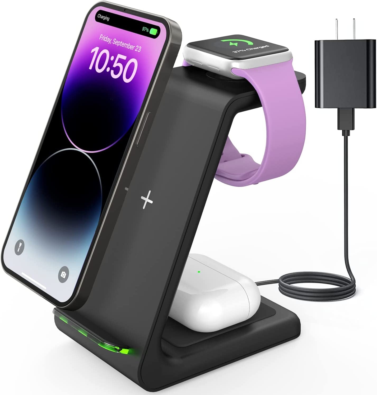 Joygeek Wireless Charging Station, Wireless Charger Stand, 3 in 1 Charging Station for Apple Iphone 14/13/12/11/SE/X/8 Series, Apple Watch Ultra/8/Se/7/6/3, Airpods Pro 2/3/2/Pro - White  JoyGeek Black  