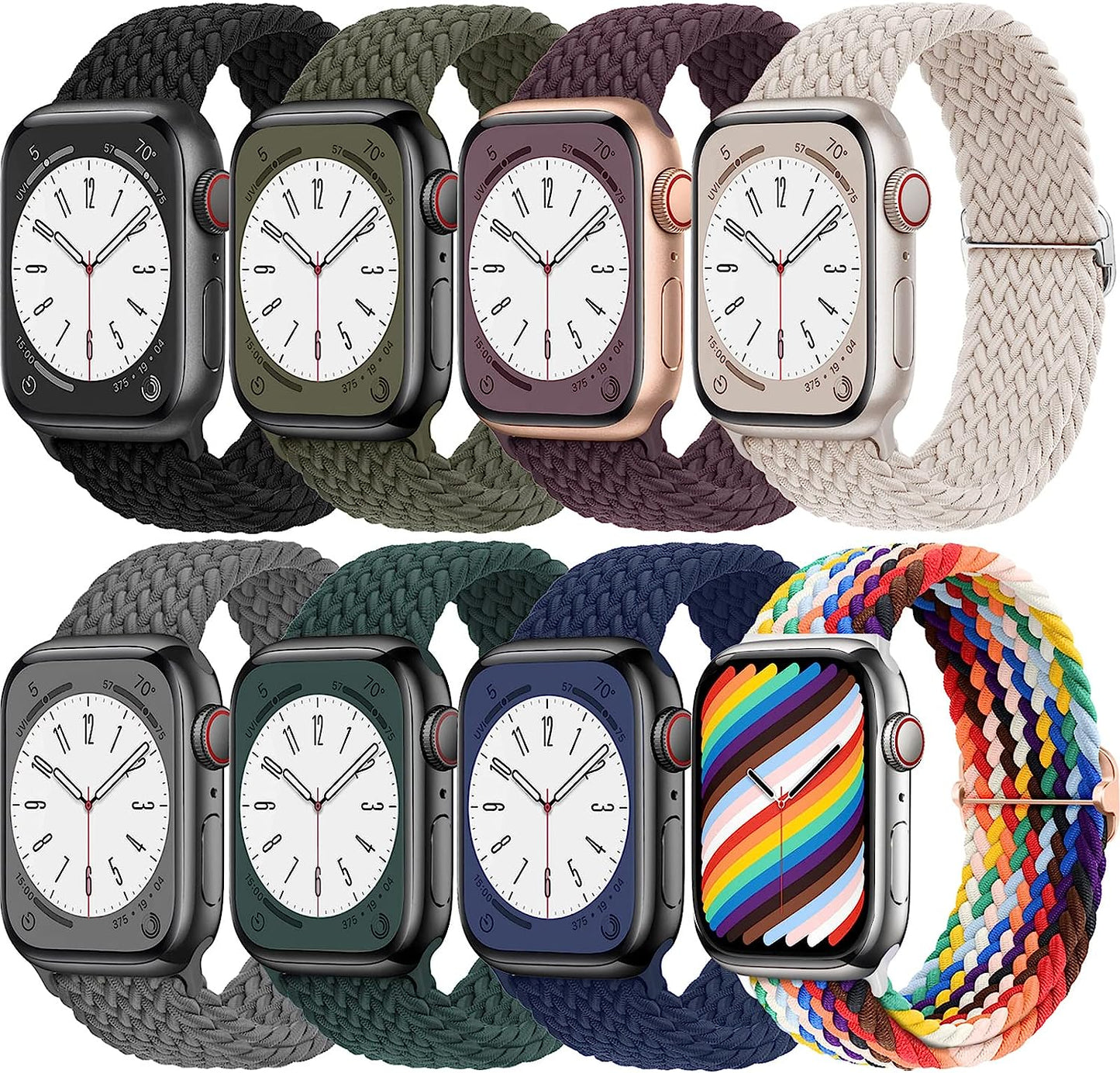 Braided for Apple Watch Band 45Mm 41Mm 40Mm 44Mm Iwatch Bands 38Mm 42Mm Men/Women,Solace Stretchy Sport Solo Loop Strap Wristband for Apple Watch Ultra 49Mm Series 8/7/6 5/4/3/2/1/SE 40 44 45 Mm  Wowstrap Black/Starlight/Grey/Green/G/Blue/Cherry/Pride 38mm 40mm 41mm 