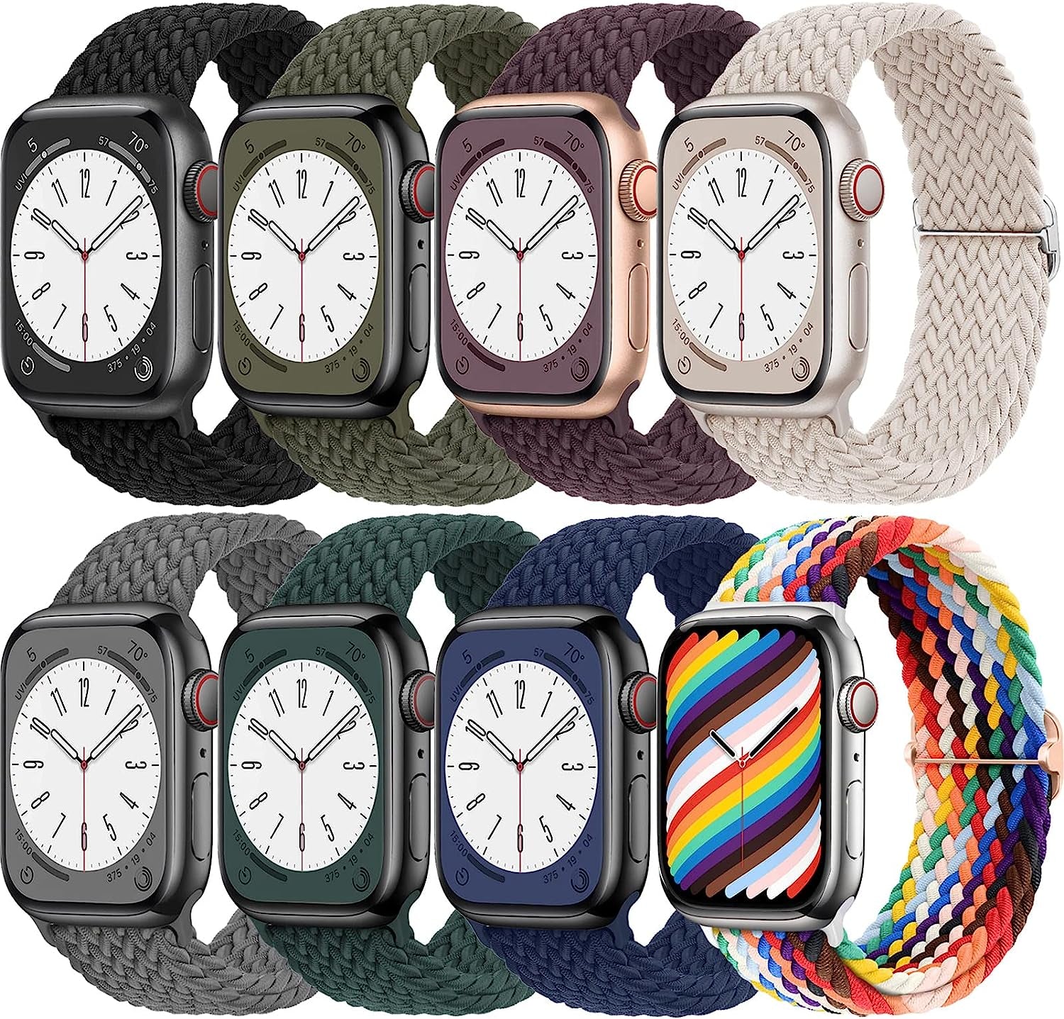 Braided for Apple Watch Band 45Mm 41Mm 40Mm 44Mm Iwatch Bands 38Mm 42Mm Men/Women,Solace Stretchy Sport Solo Loop Strap Wristband for Apple Watch Ultra 49Mm Series 8/7/6 5/4/3/2/1/SE 40 44 45 Mm  Wowstrap Black/Starlight/Grey/Green/G/Blue/Cherry/Pride 38mm 40mm 41mm 