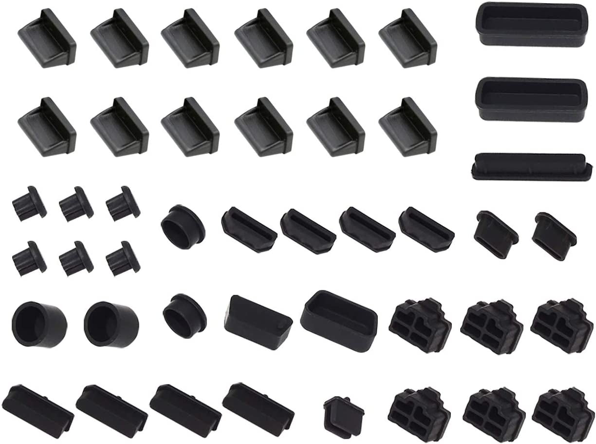 Anti Dust Plug,Hfeix Silicone Cap Computer Port Cover PC Interface Stopper Socket Protecor Kit Black (Black 44)  HFEIX   