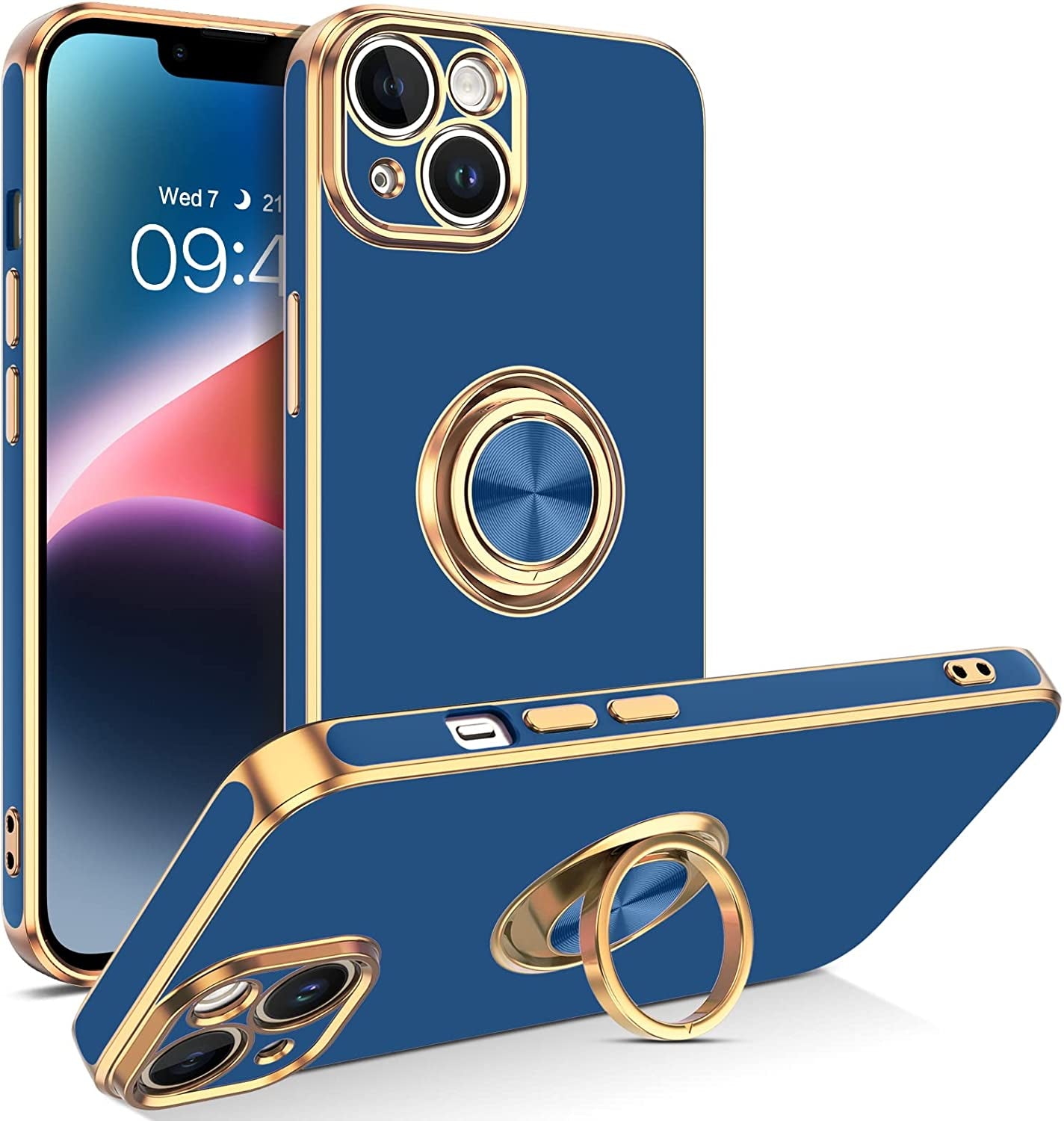VENINGO Iphone 14 Case,Phone Cases for Iphone 14,Slim Fit Soft 360° Ring Holder Kickstand Magnetic Car Mount Supported Easy Clean Shockproof Protective Cover for Apple Iphone 14 6.1" 2022, Deep Purple  VENINGO RN266-Deep Blue  