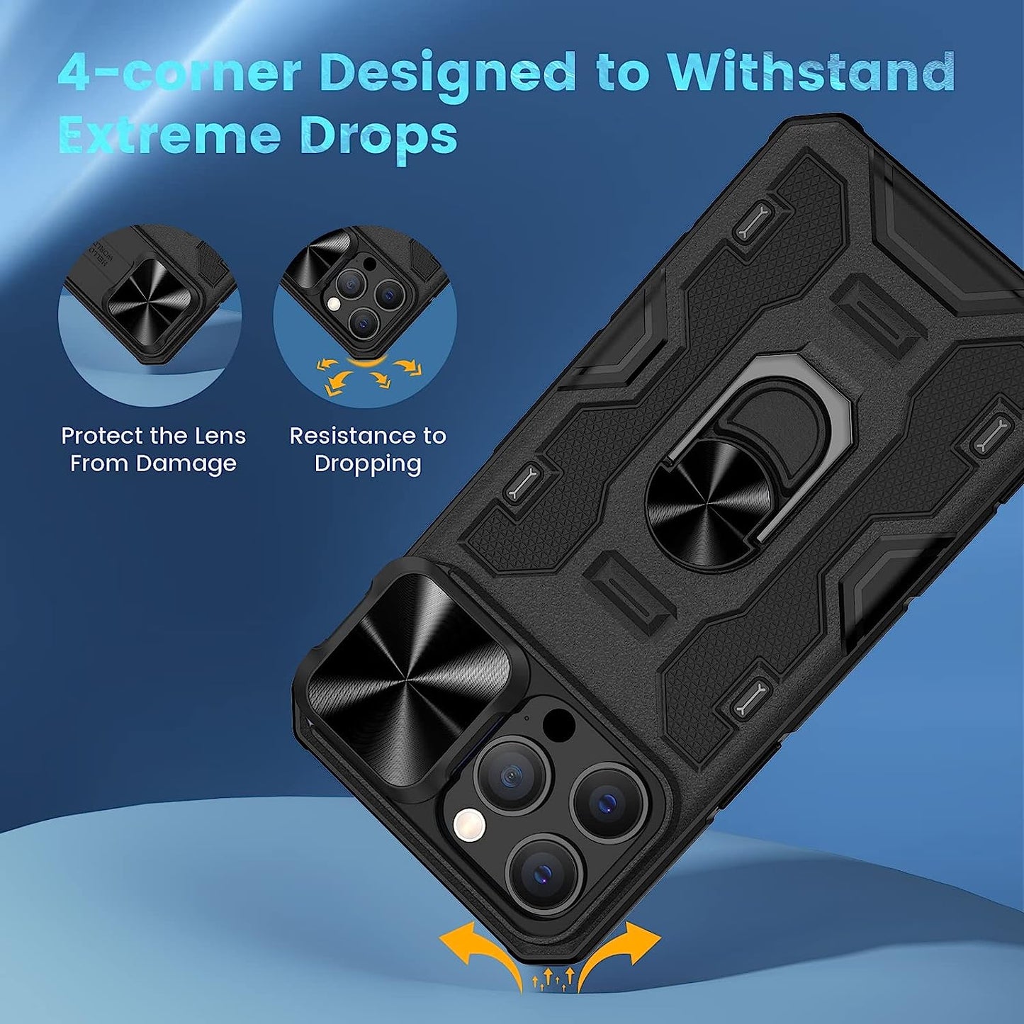 NULETO Case with Screen Protector & Stand & Slide Camera Cover, Full-Body Rugged Shockproof Protective Cover for Iphone 14 Pro Max Built-In 360° Rotate Ring Kickstand - Black  Nuleto   