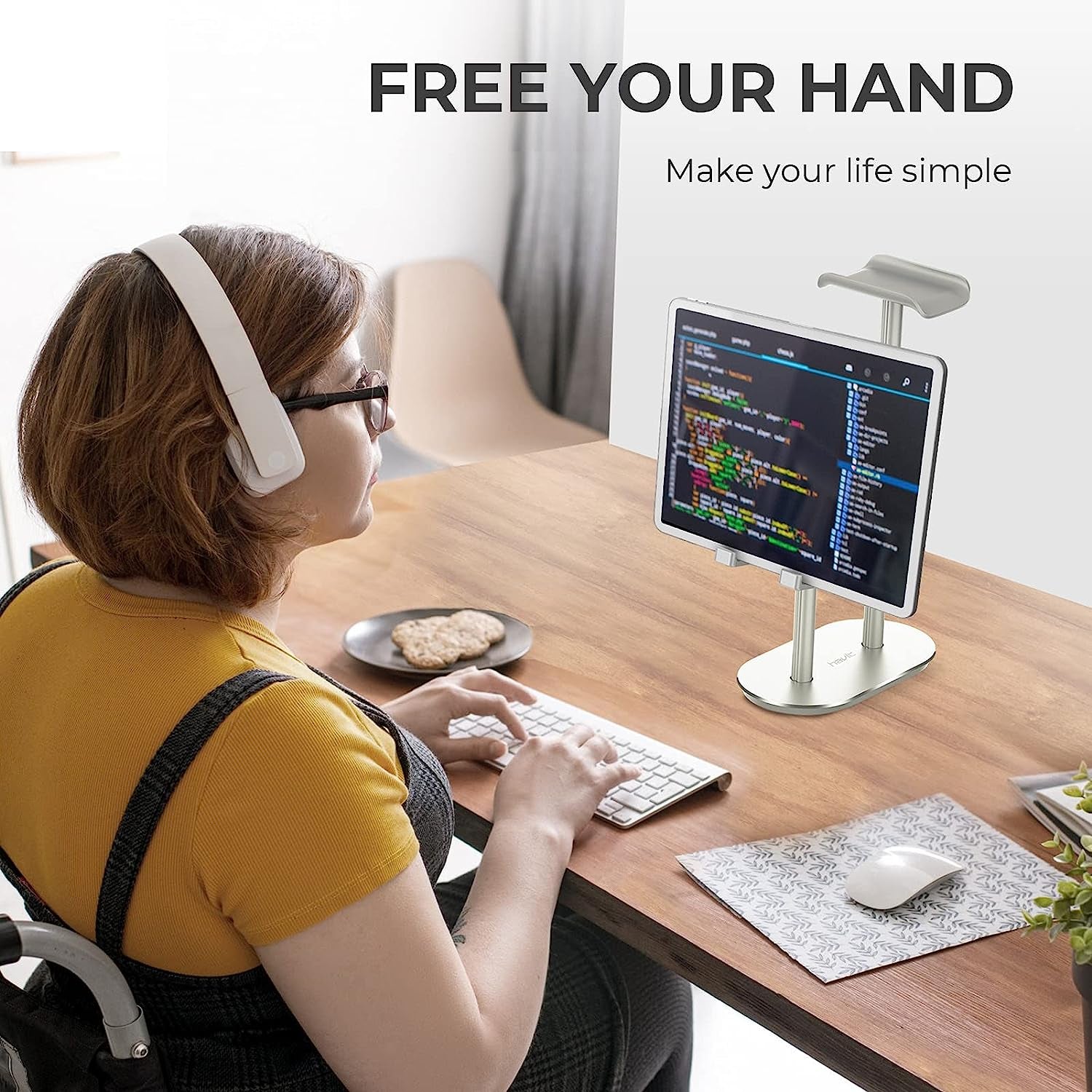 Havit Cell Phone and Gaming Headset Stand, Headphone Holder, Adjustable Phone Stands, Aluminum Desktop Headphone Holder for Desk, for 0.55'' Thick Smartphone Kindle Tablet  havit   